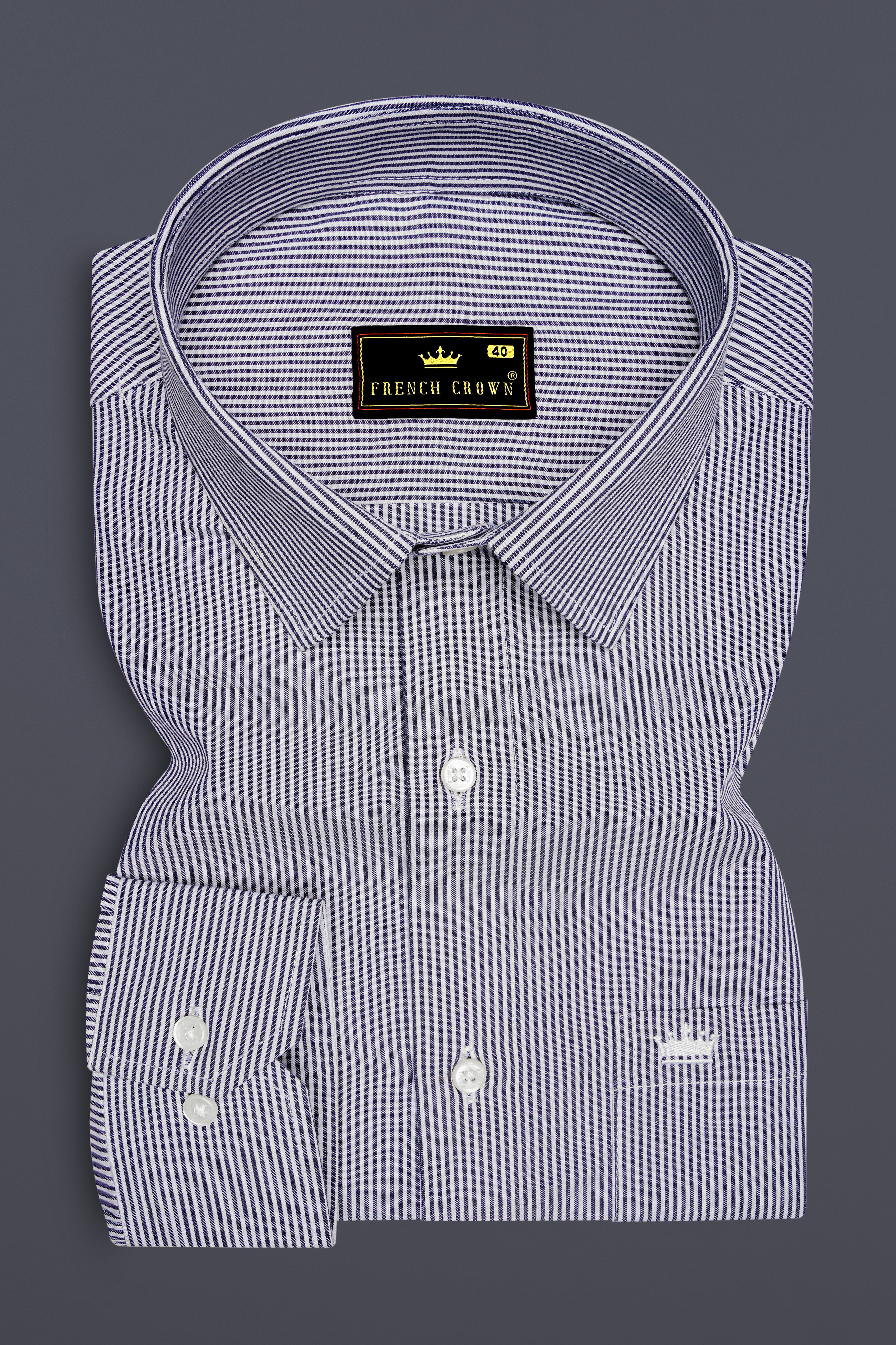Fedora Gray and White Pinstriped Royal Oxford Shirt