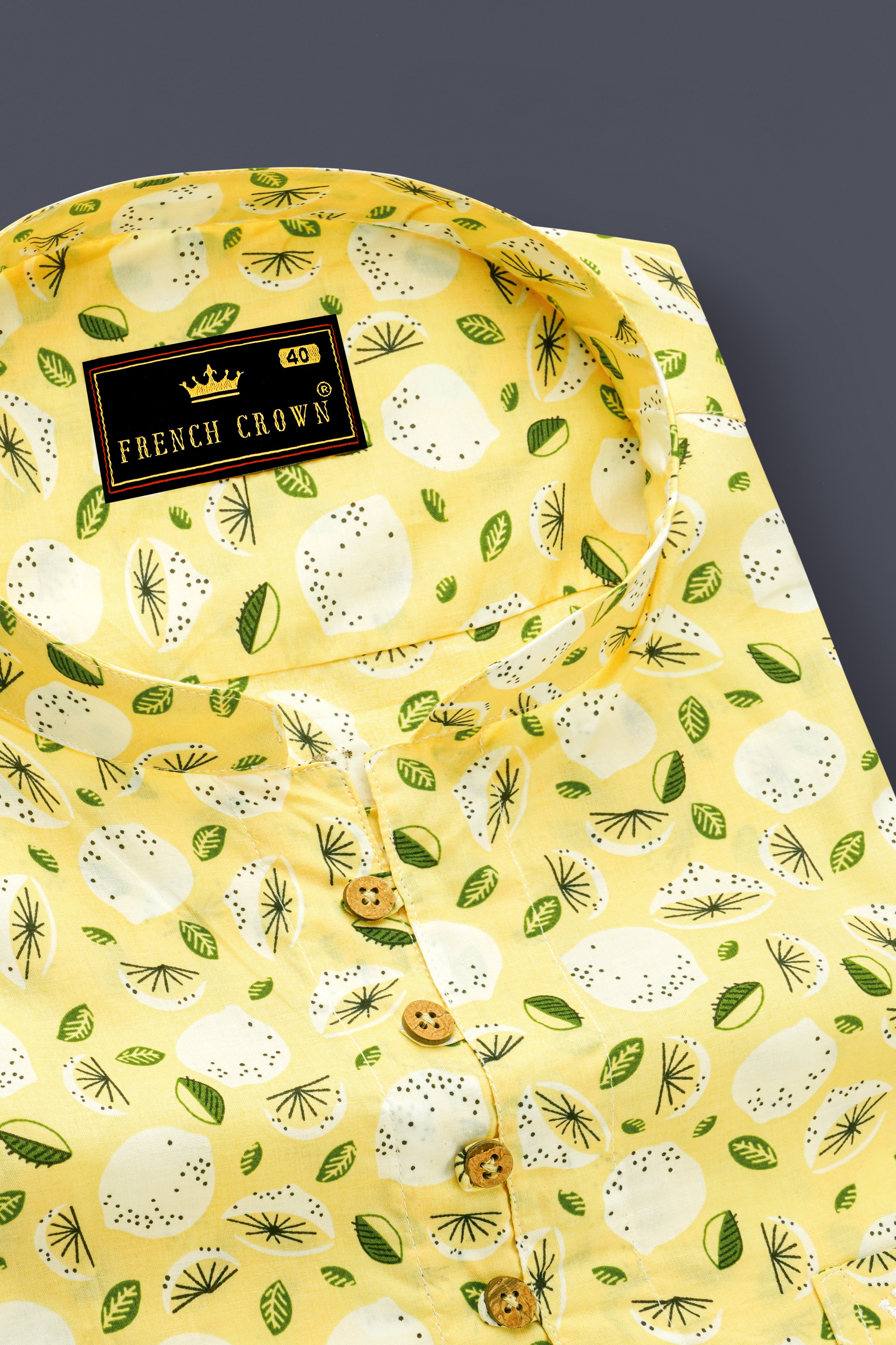 Pale Goldenrod Yellow Floral Printed Premium Cotton Kurta Shirt