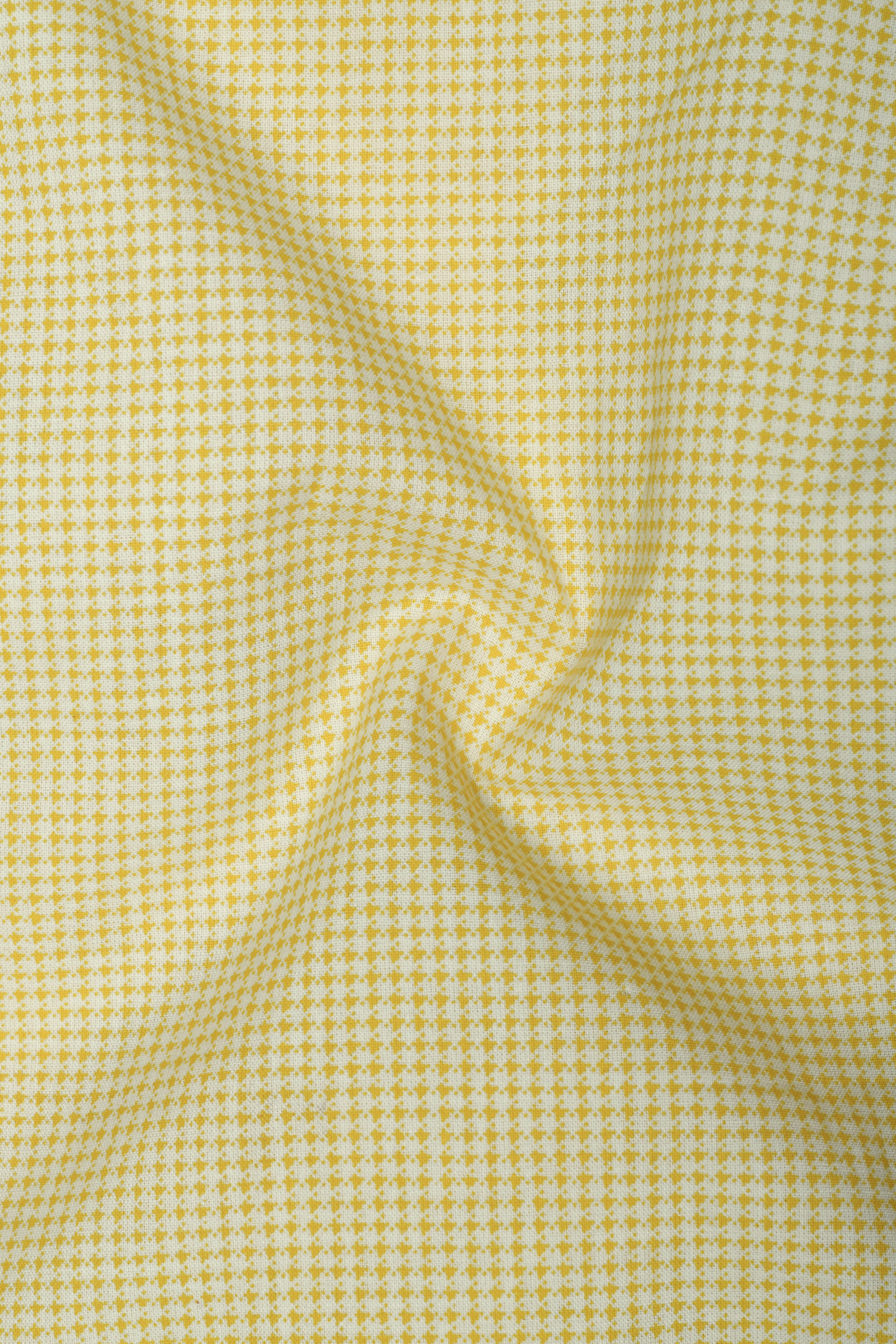 Dandelion Yellow and Bright White Mini Checkered Premium Cotton Shirt