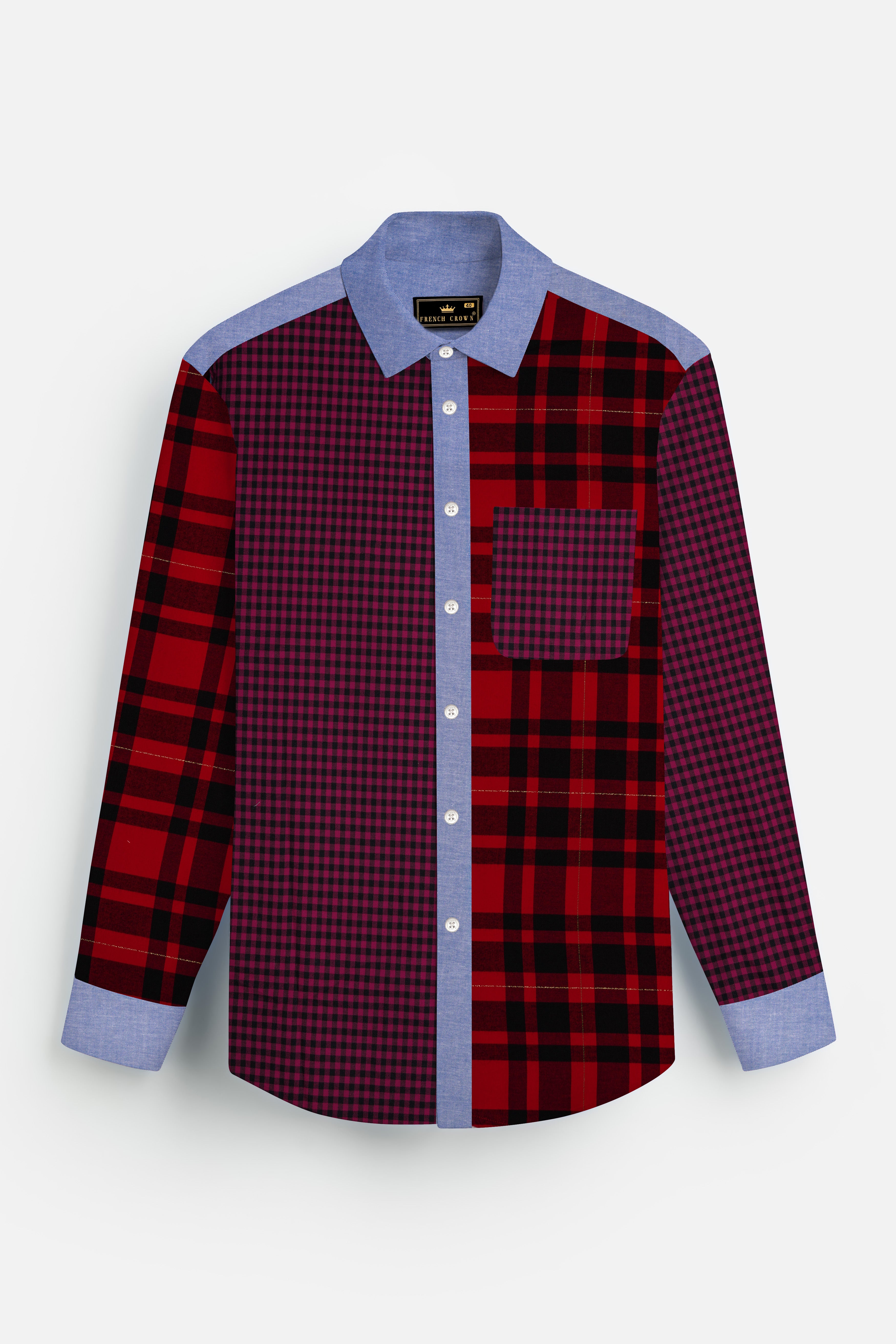 Vivid Red Twill Checkered Premium Cotton Designer Shirt
