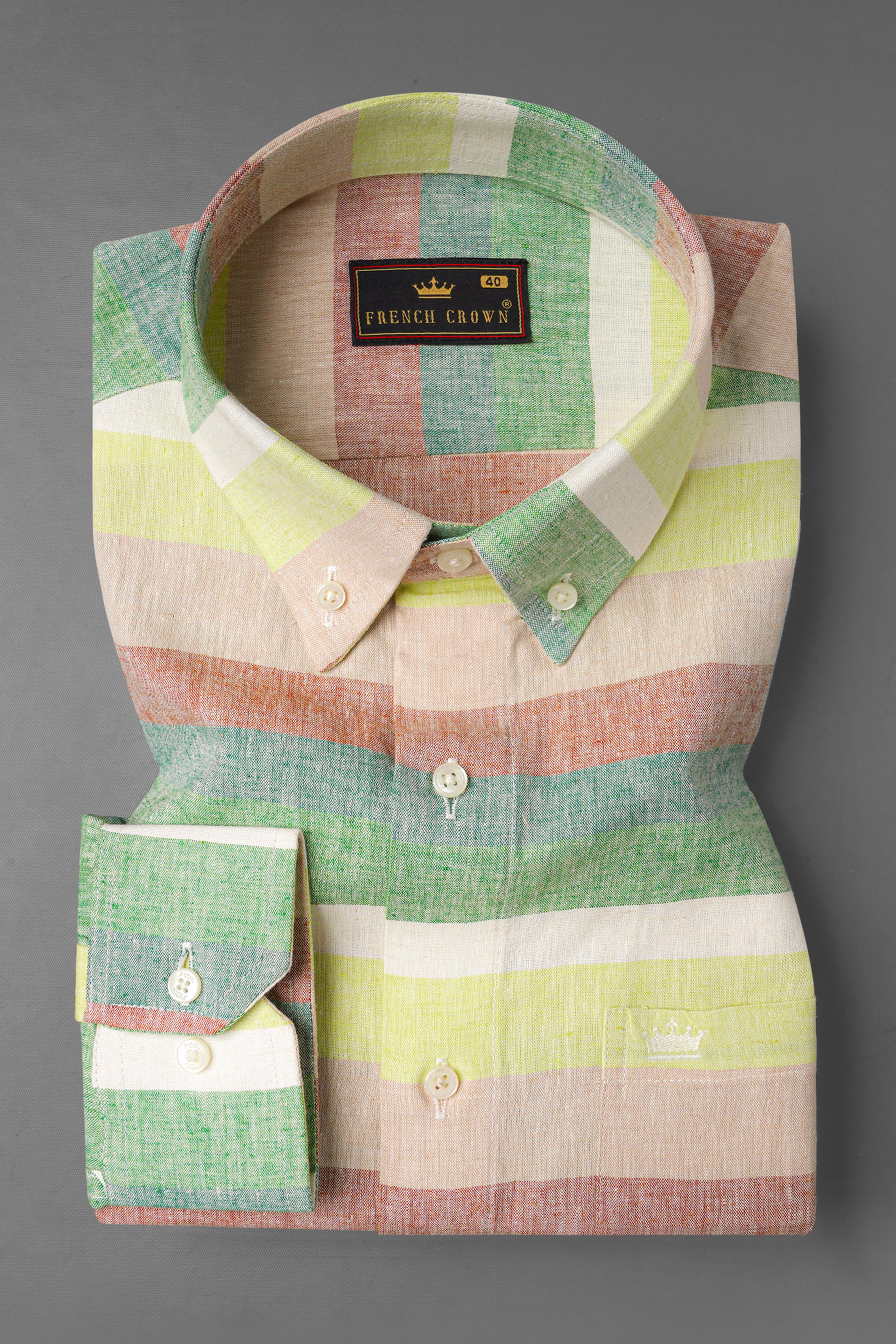Mint Julep Light Yellow with Oriental Baby Pink Multicolour Striped Luxurious Linen Shirt