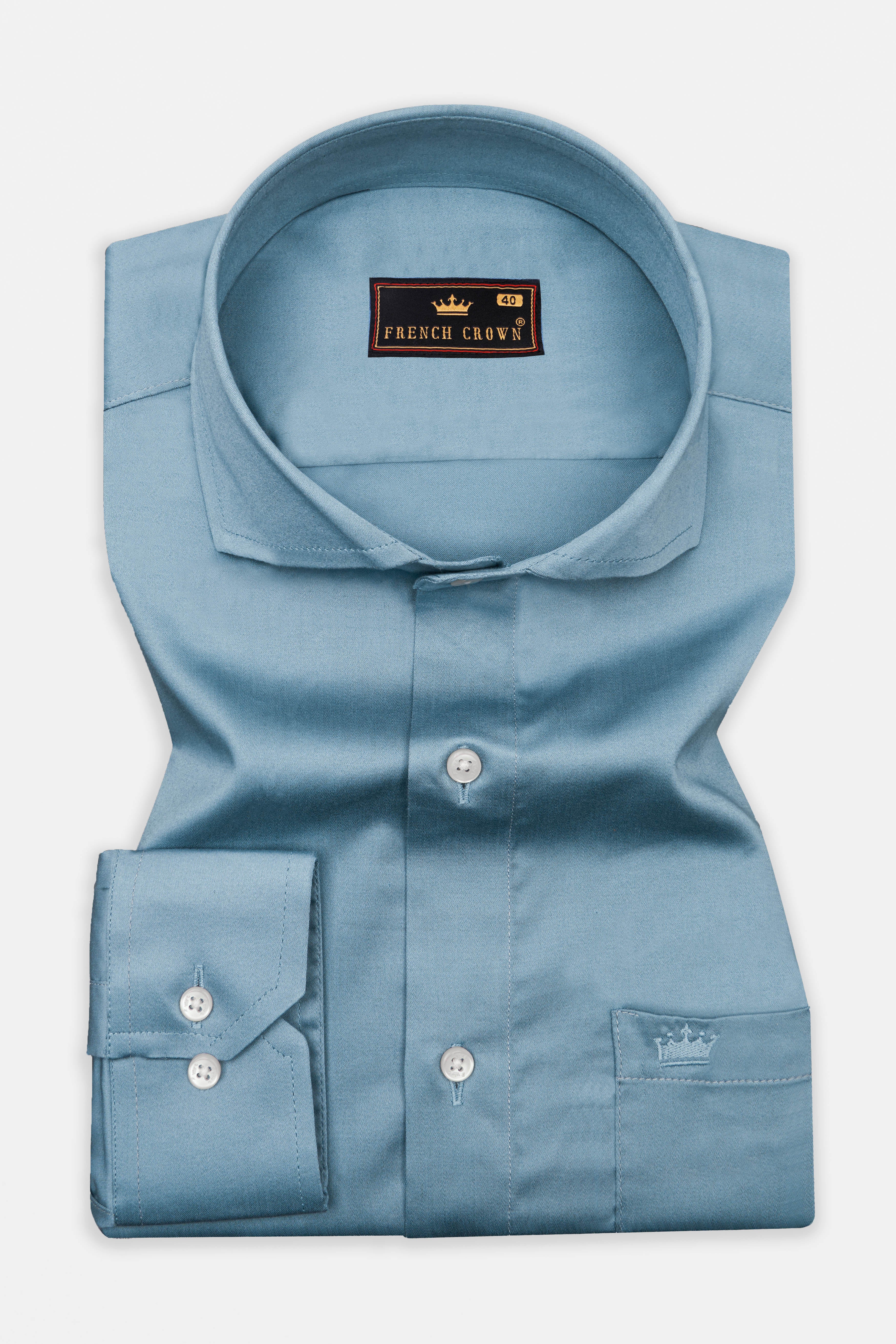 Bluish Cyan Blue with Dolphin Embroidered Super Soft Premium Cotton Designer Shirt