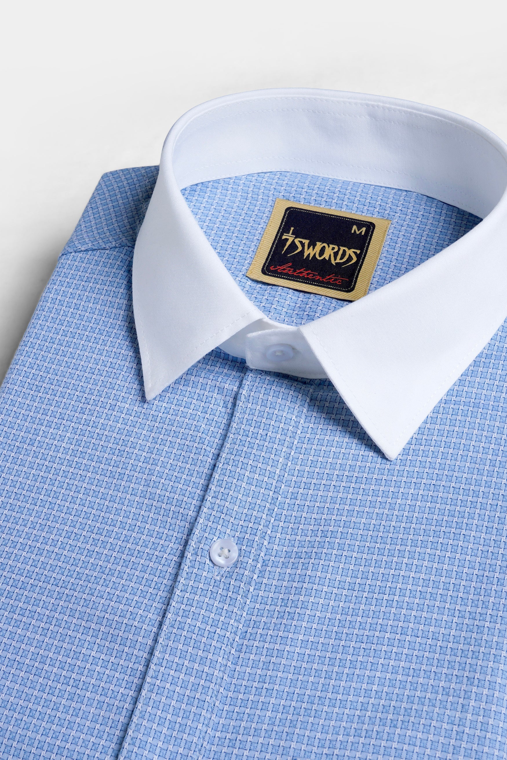 7swords-Koi Blue Checkered with White Cuffs and Collar Premium Cotton Shirt