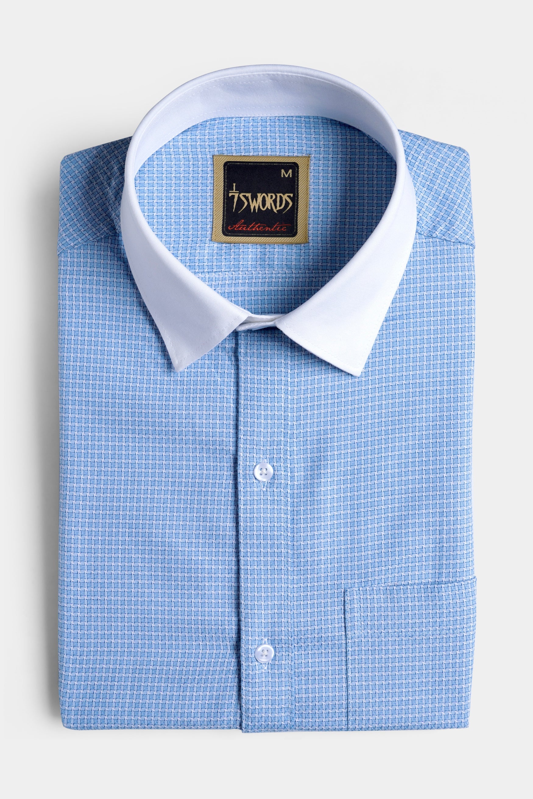 7swords-Koi Blue Checkered with White Cuffs and Collar Premium Cotton Shirt