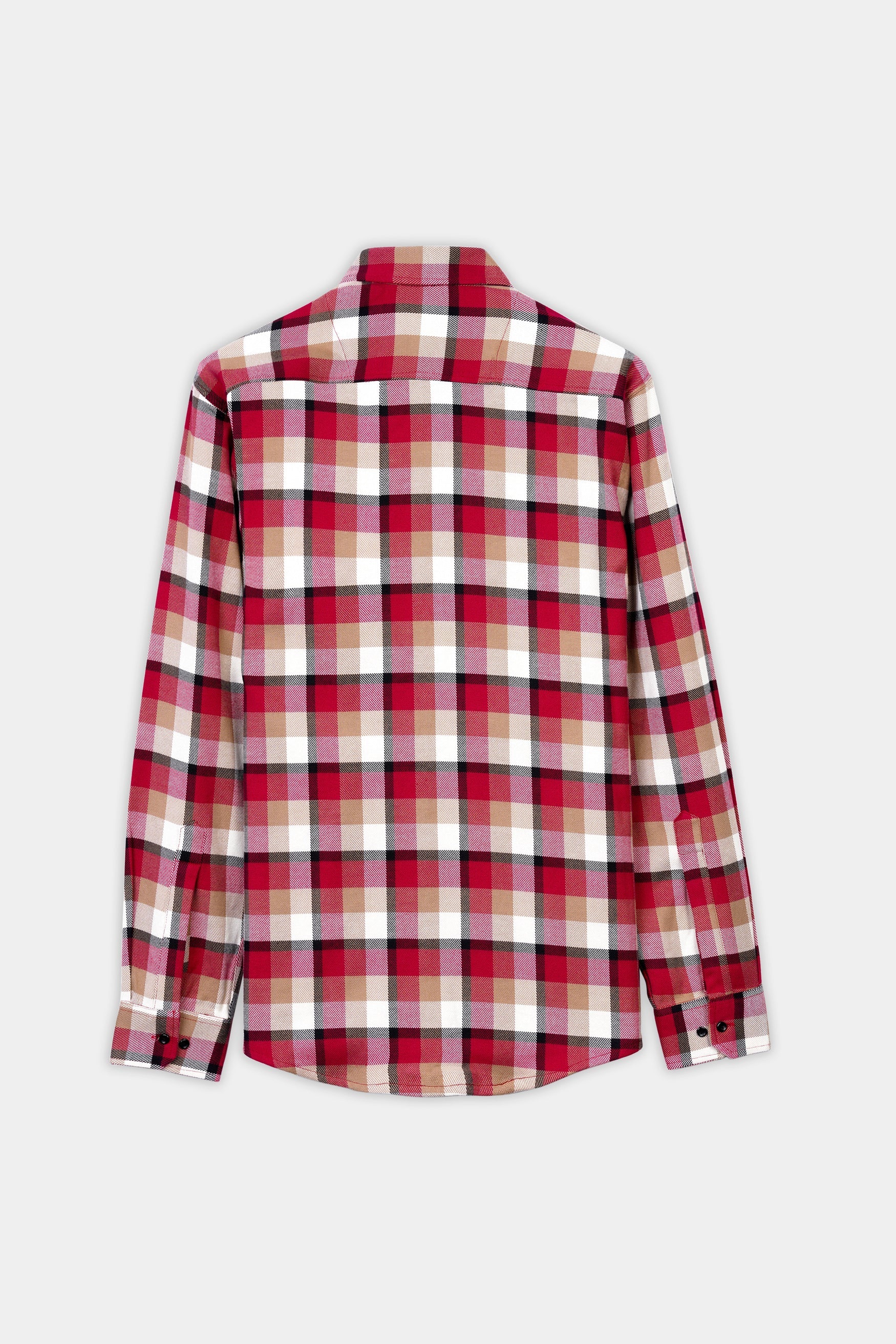 7swords-Carmine Red with Beaver Brown and White Plaid Premium Cotton Shirt