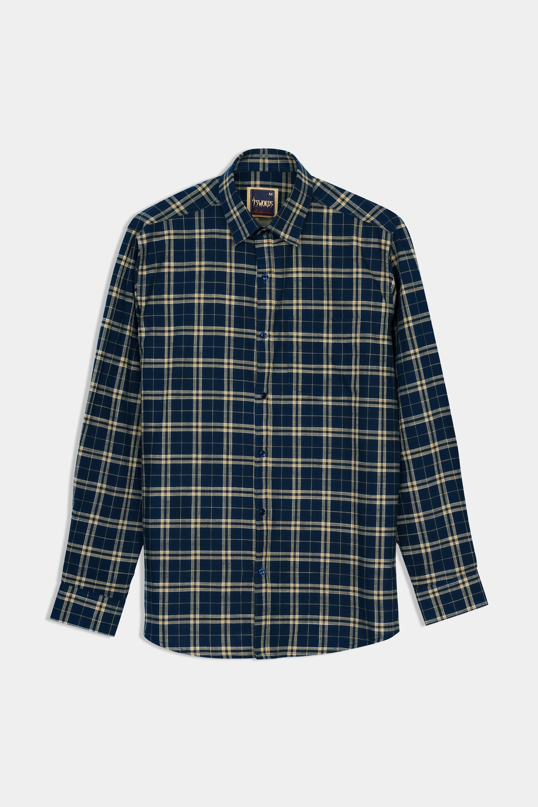 7swords-Firefly Blue and Fawn Brown Plaid Premium Cotton Shirt