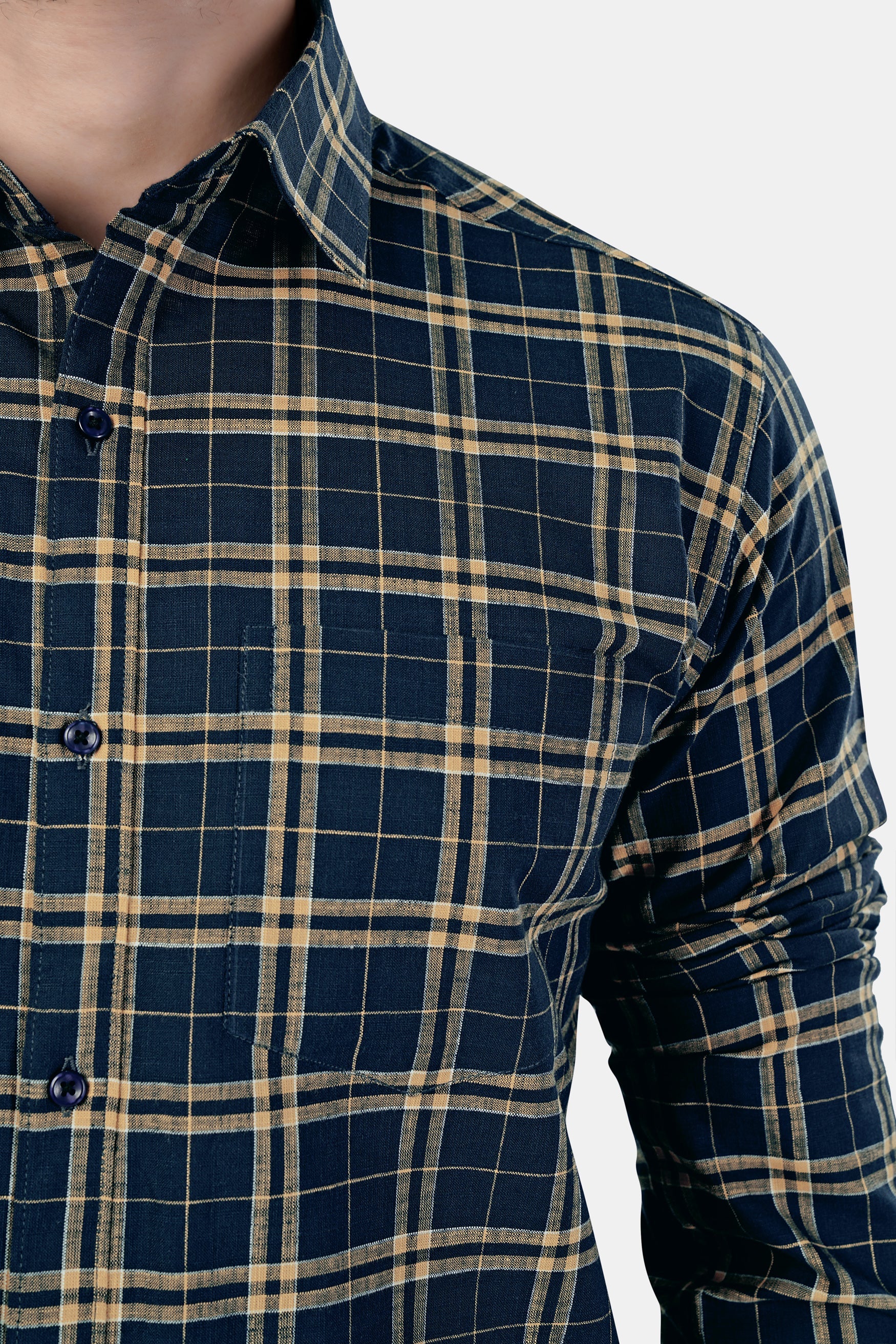 7swords-Firefly Blue and Fawn Brown Plaid Premium Cotton Shirt