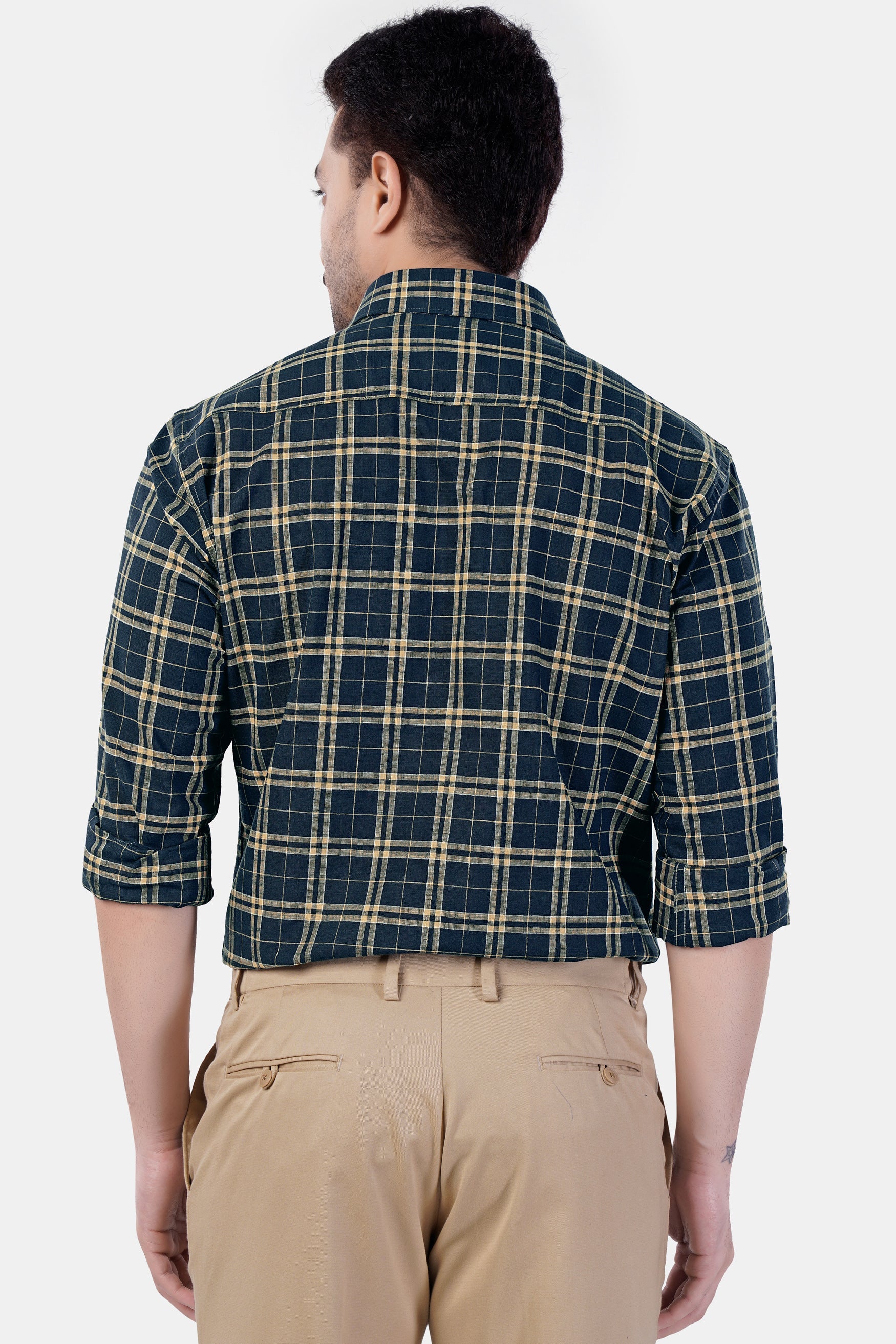 7swords-Firefly Blue and Fawn Brown Plaid Premium Cotton Shirt