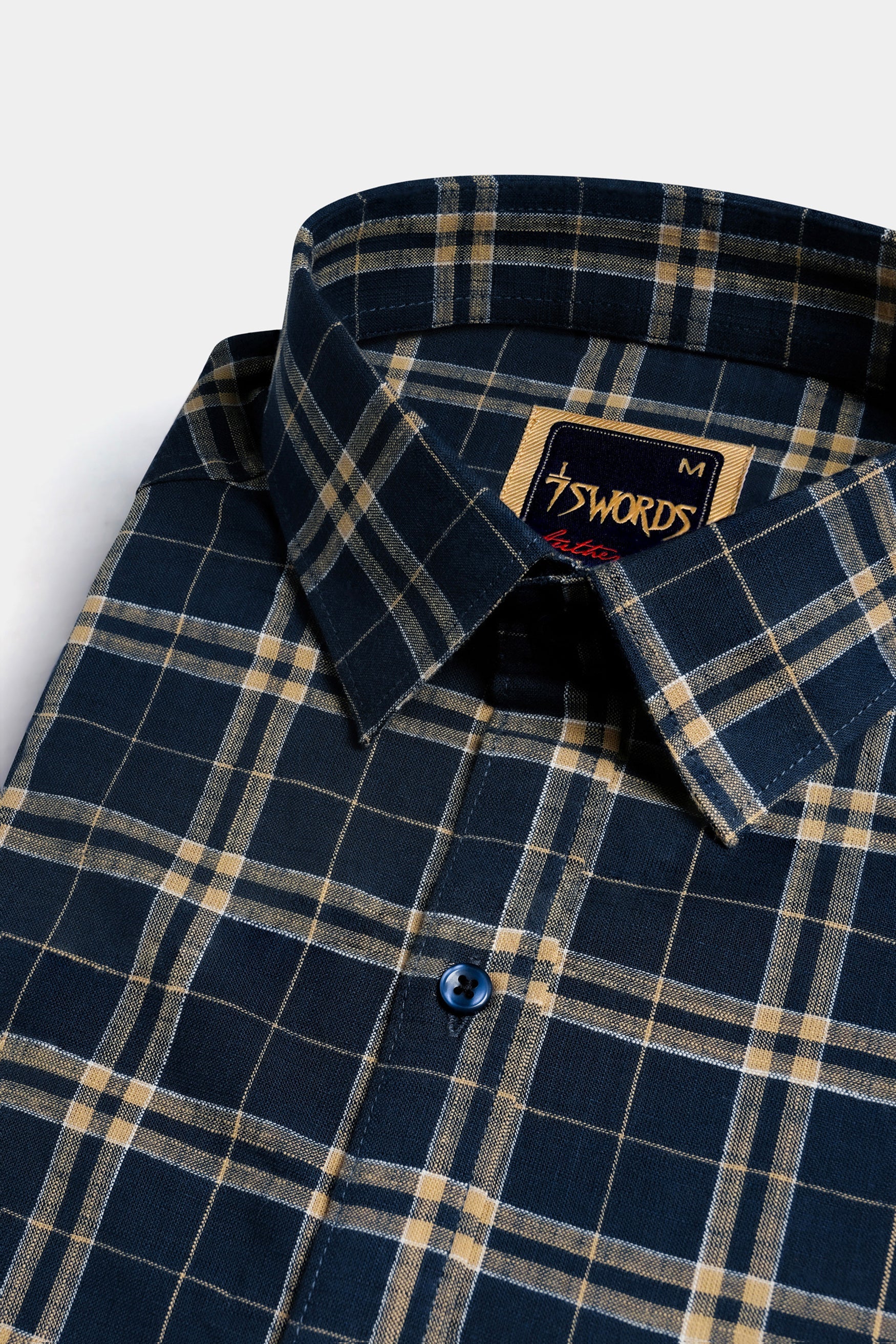 7swords-Firefly Blue and Fawn Brown Plaid Premium Cotton Shirt