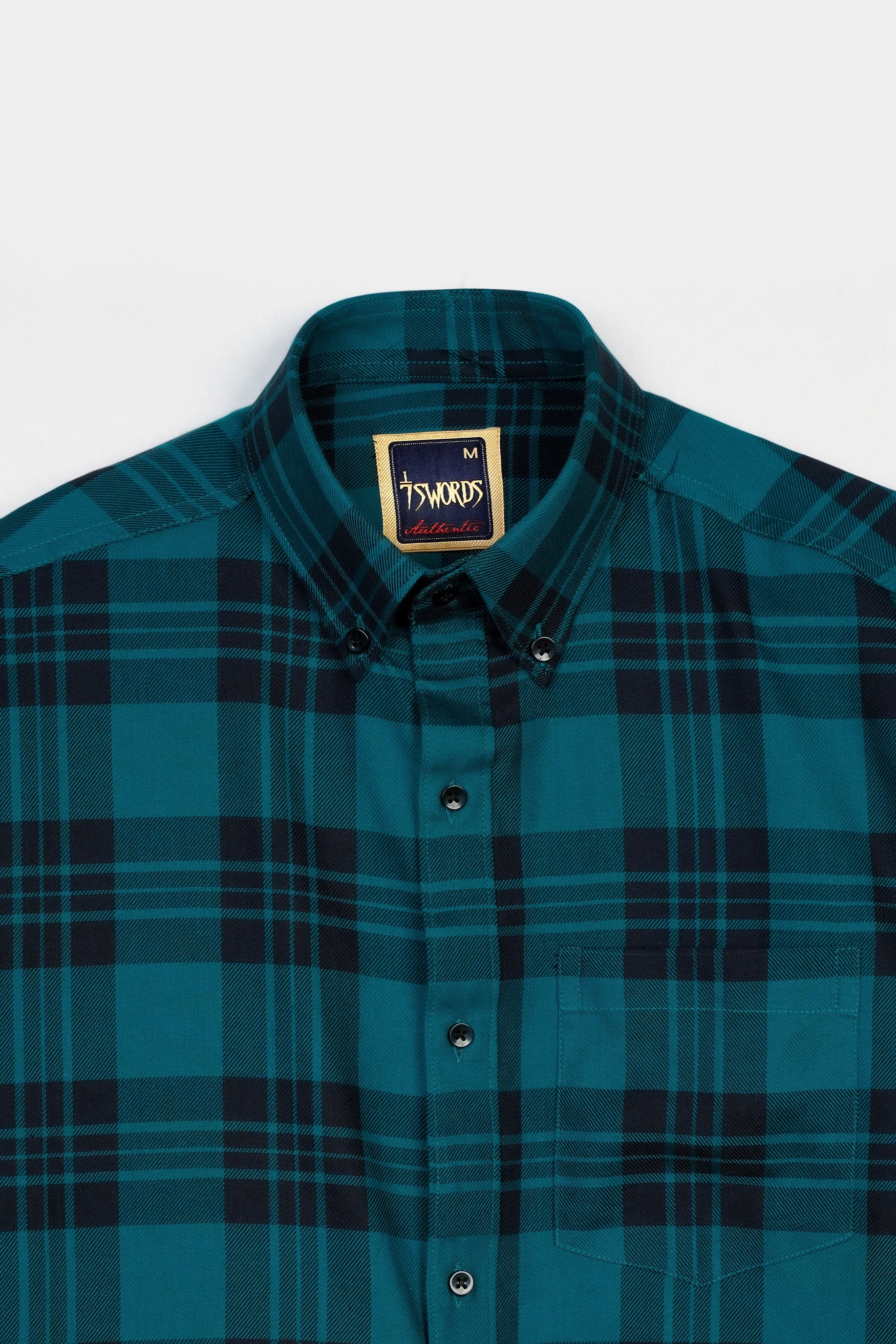 7swords-Teal Blue and Haiti Blue Plaid Premium Cotton Button Down Shirt