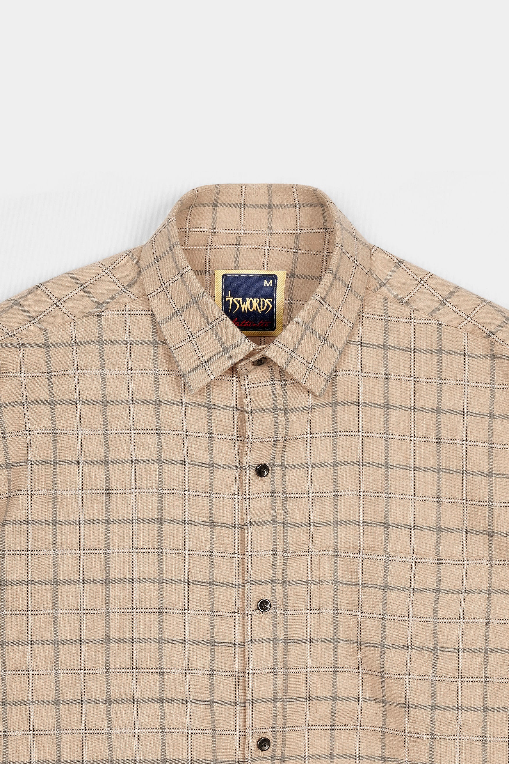 7swords-Tan Brown and Regent Gray Checkered Premium Cotton Shirt