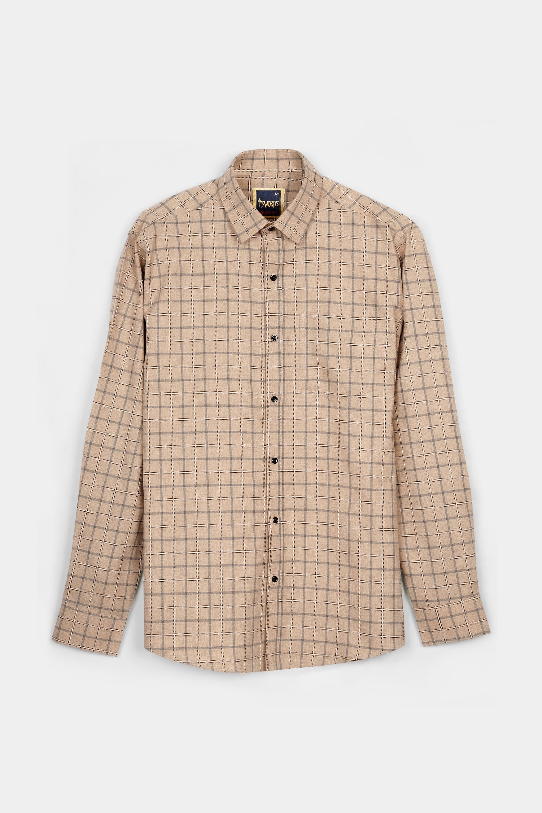 7swords-Tan Brown and Regent Gray Checkered Premium Cotton Shirt