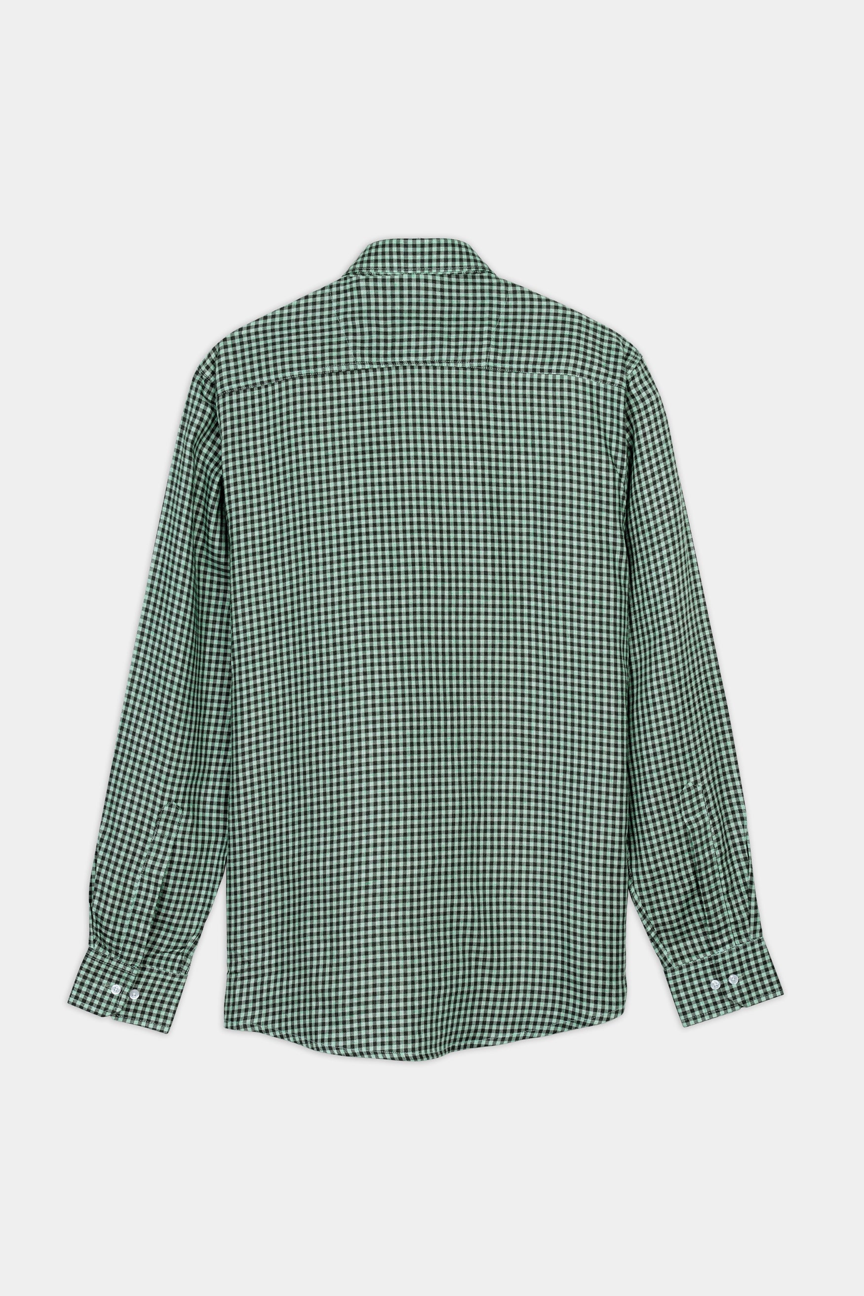 7swords-Cascade Green and Baltic Sea Blue Gingham Checkered Premium Cotton Button Down Shirt