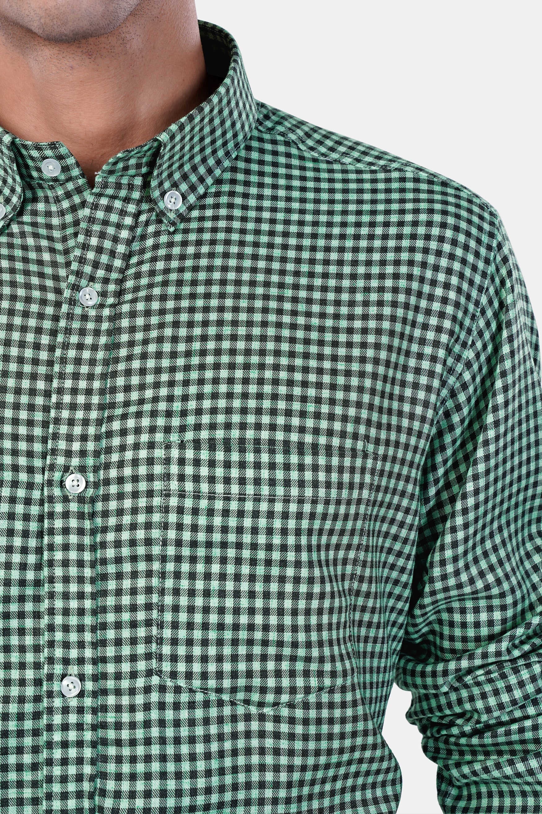 7swords-Cascade Green and Baltic Sea Blue Gingham Checkered Premium Cotton Button Down Shirt