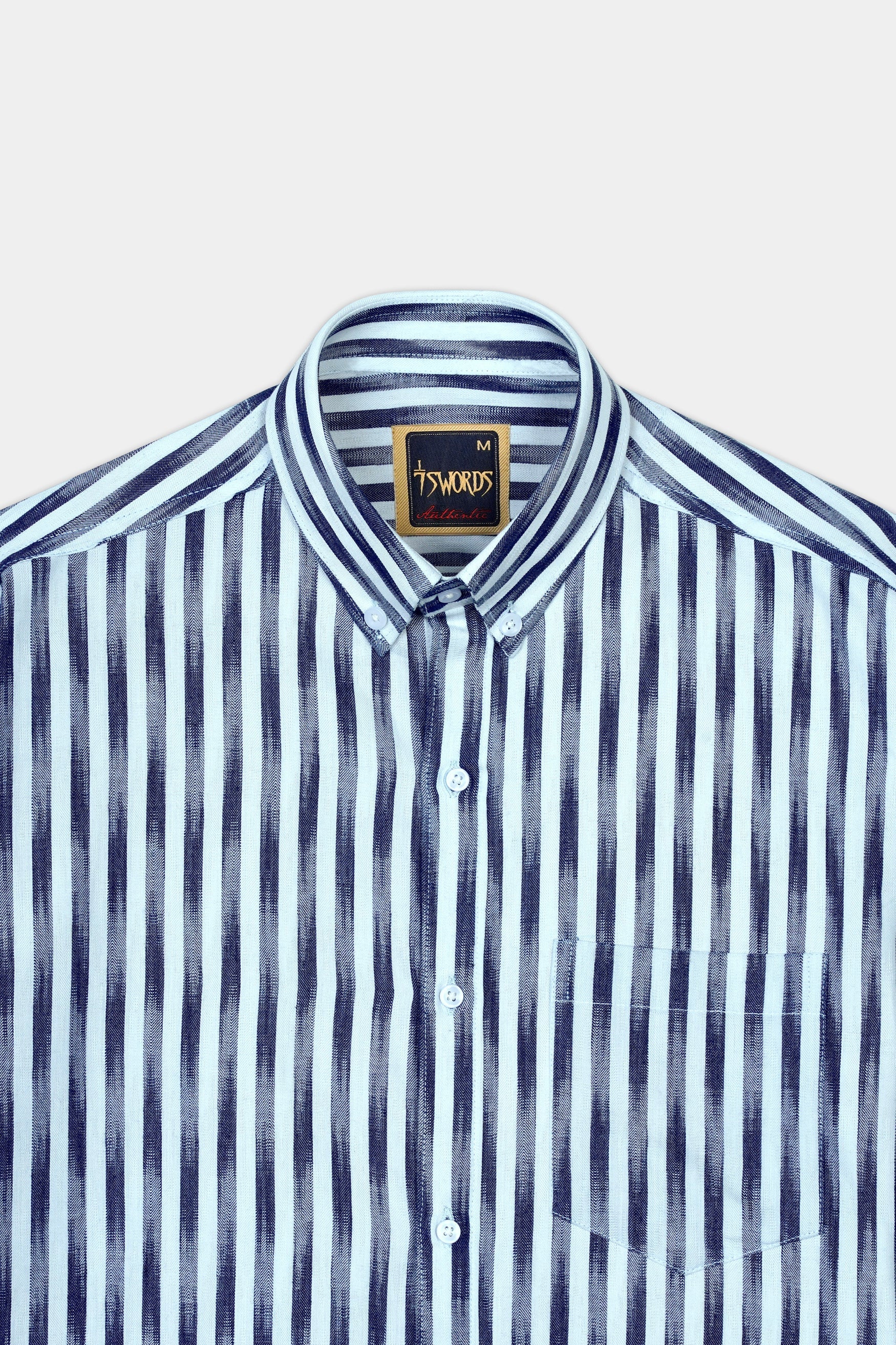 7swords-Ziggurat Blue and Ebony Clay Blue Striped Premium Cotton Shirt