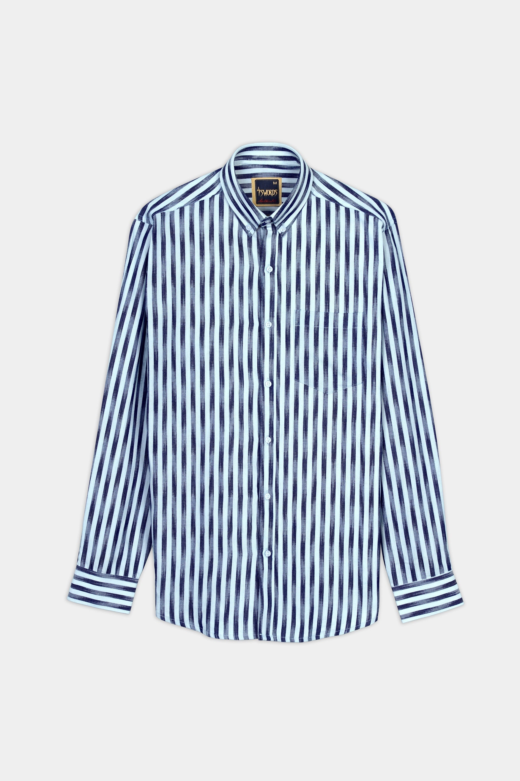 7swords-Ziggurat Blue and Ebony Clay Blue Striped Premium Cotton Shirt