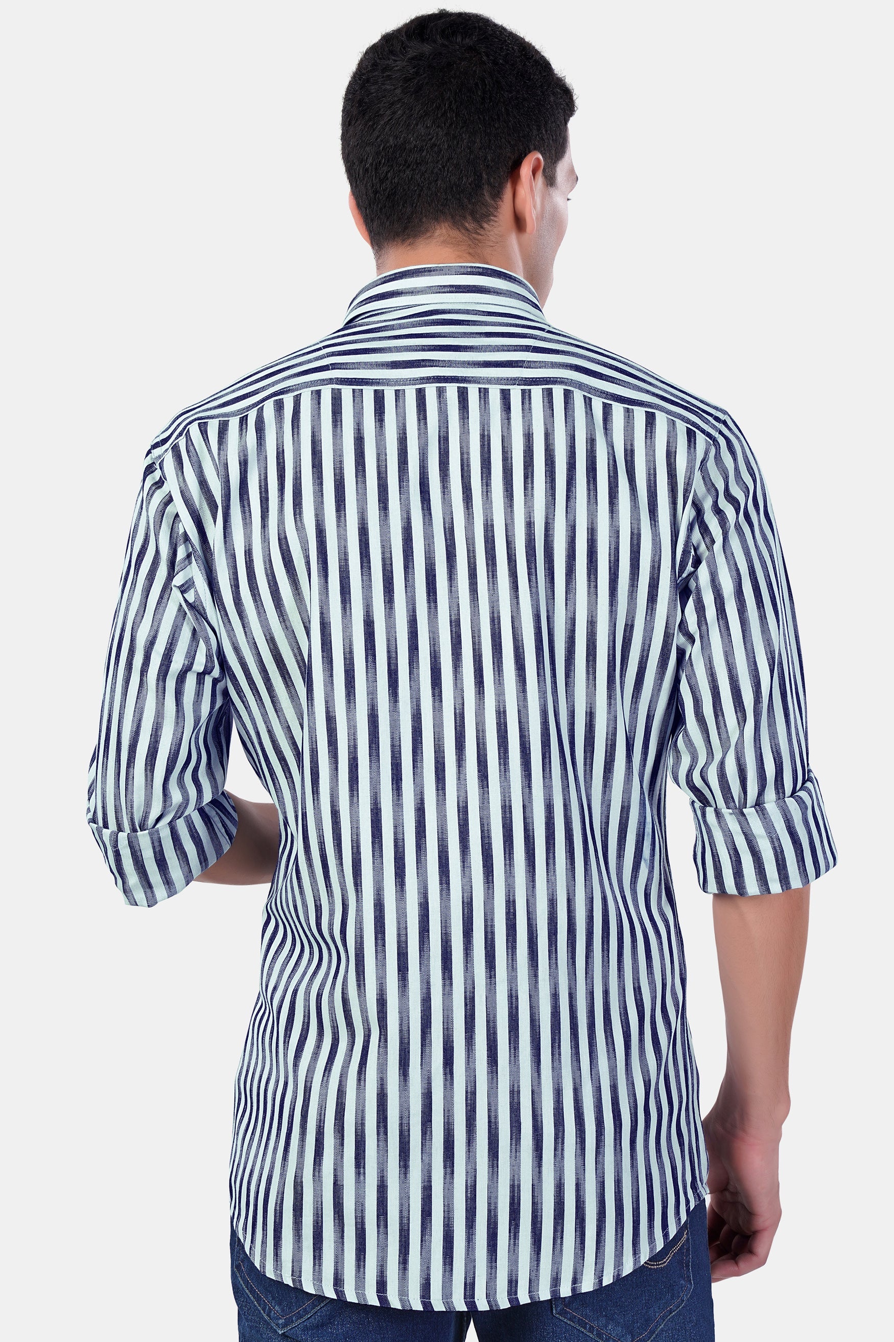 7swords-Ziggurat Blue and Ebony Clay Blue Striped Premium Cotton Shirt