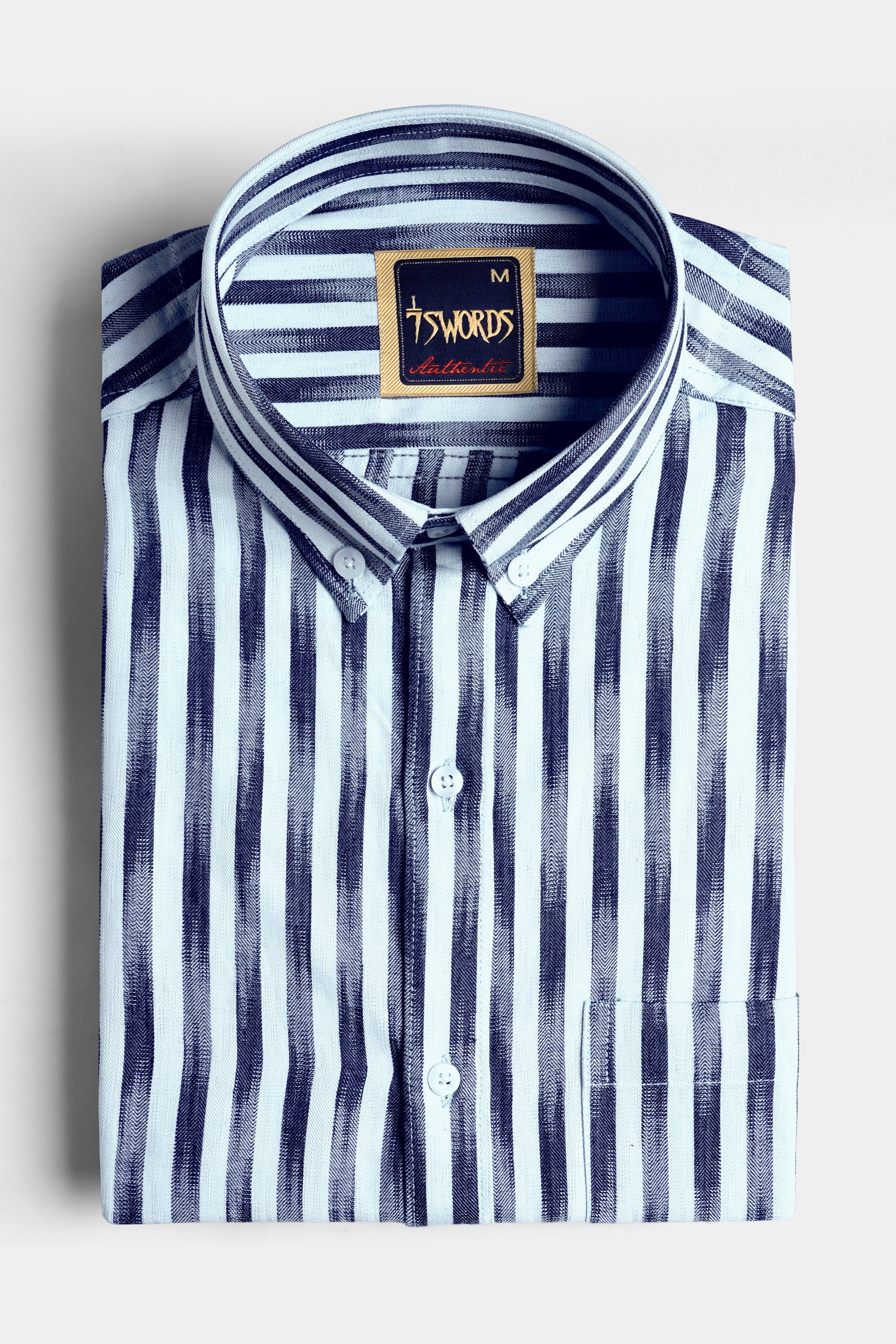 7swords-Ziggurat Blue and Ebony Clay Blue Striped Premium Cotton Shirt