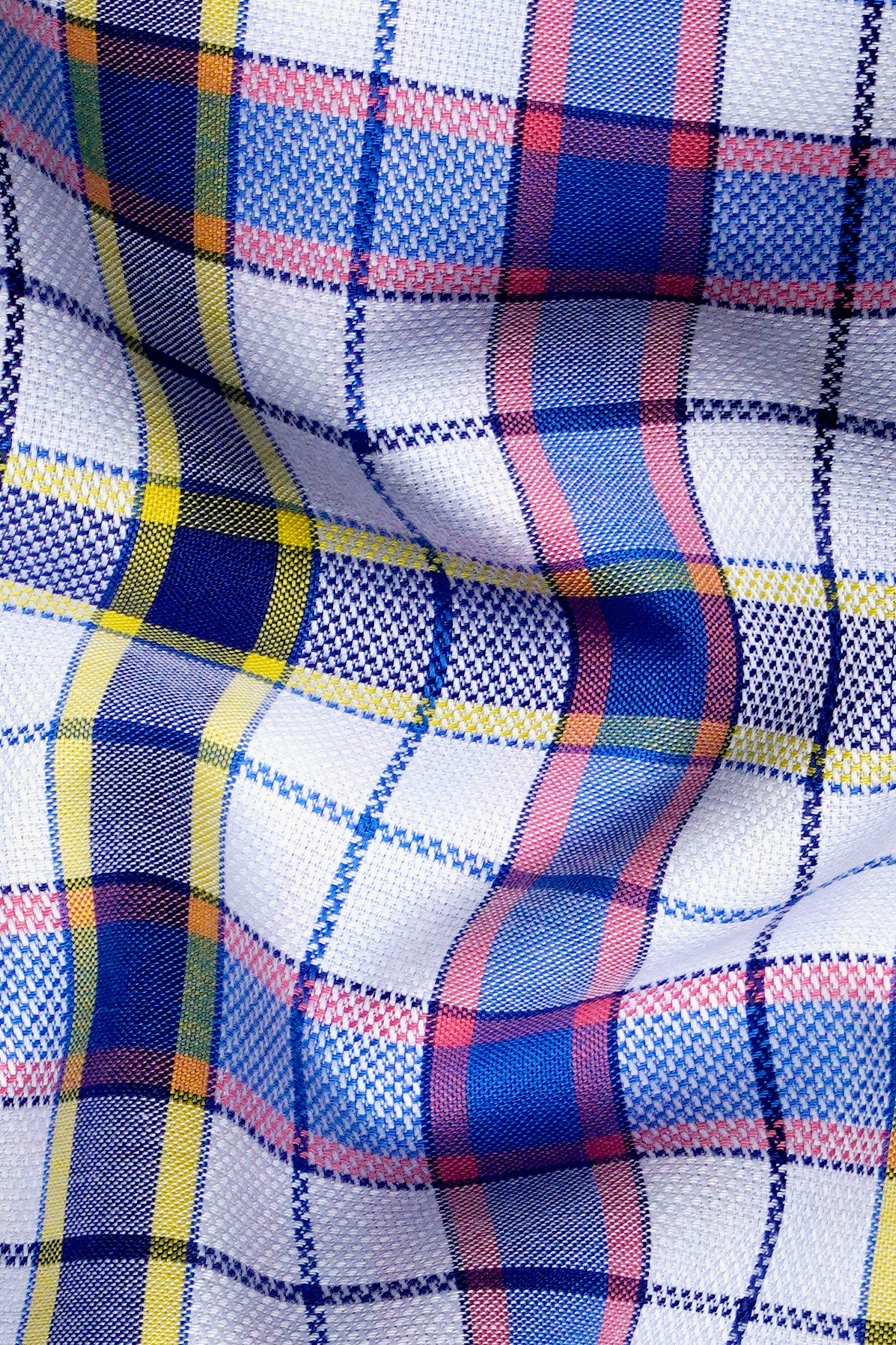 7swords-Bright White and Lapis Blue Multicolour Checkered Premium Cotton Shirt