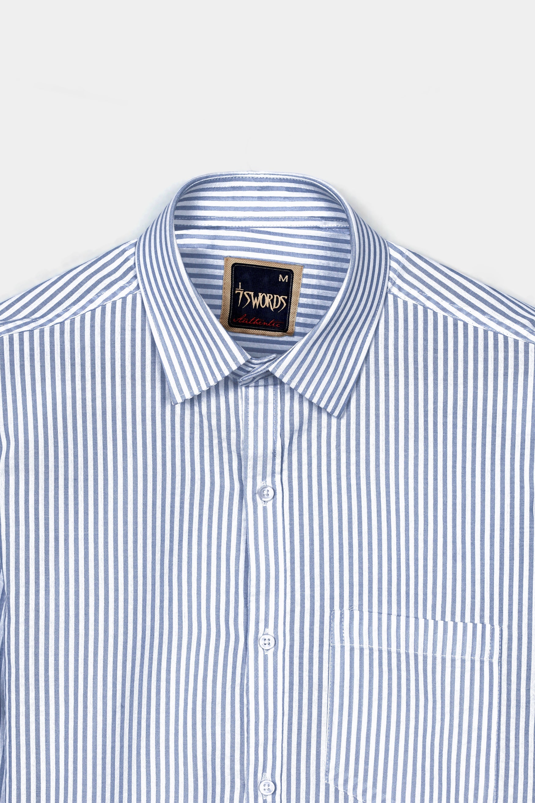 7swords-Perano Blue and White Striped Premium Cotton Shirt