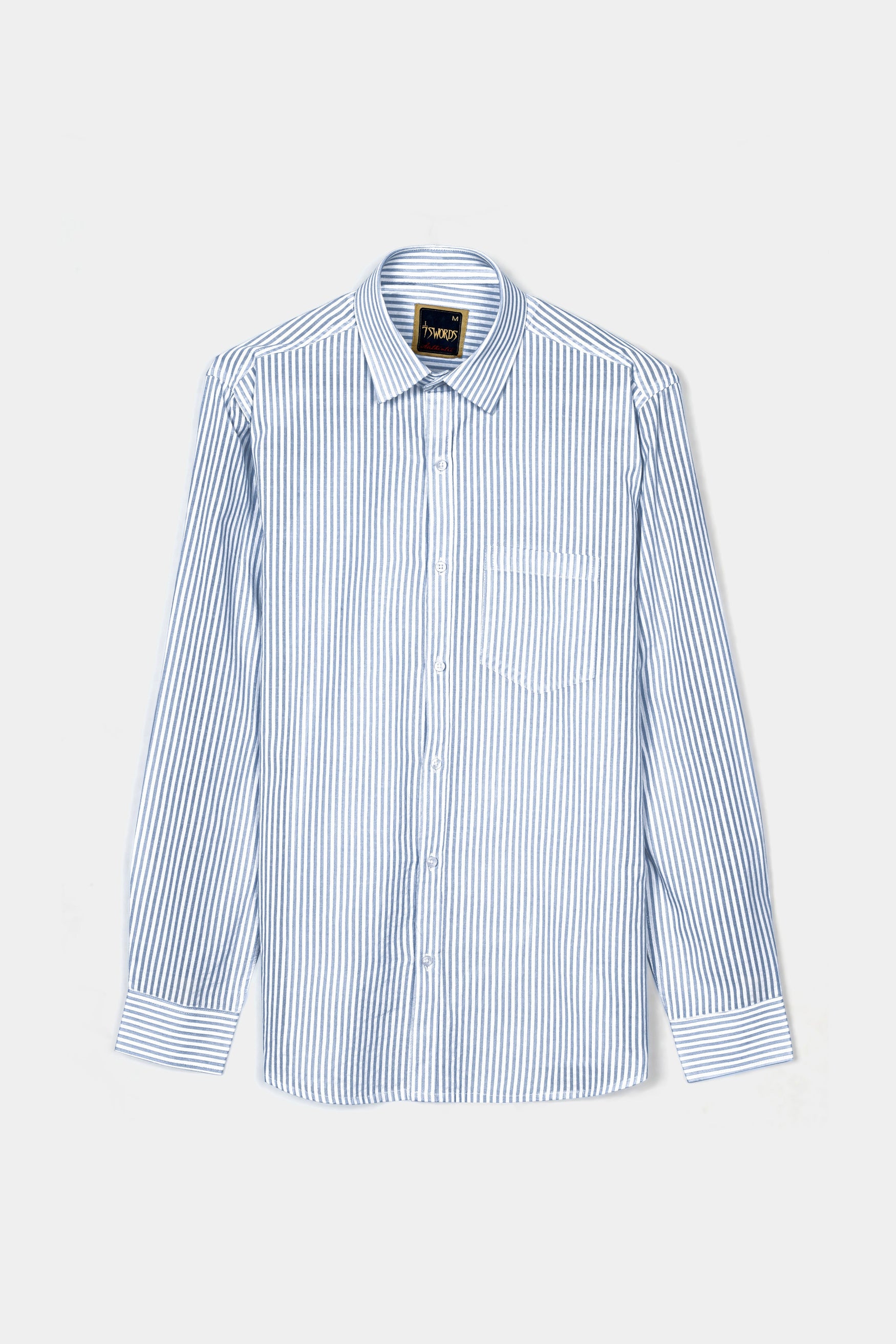 7swords-Perano Blue and White Striped Premium Cotton Shirt