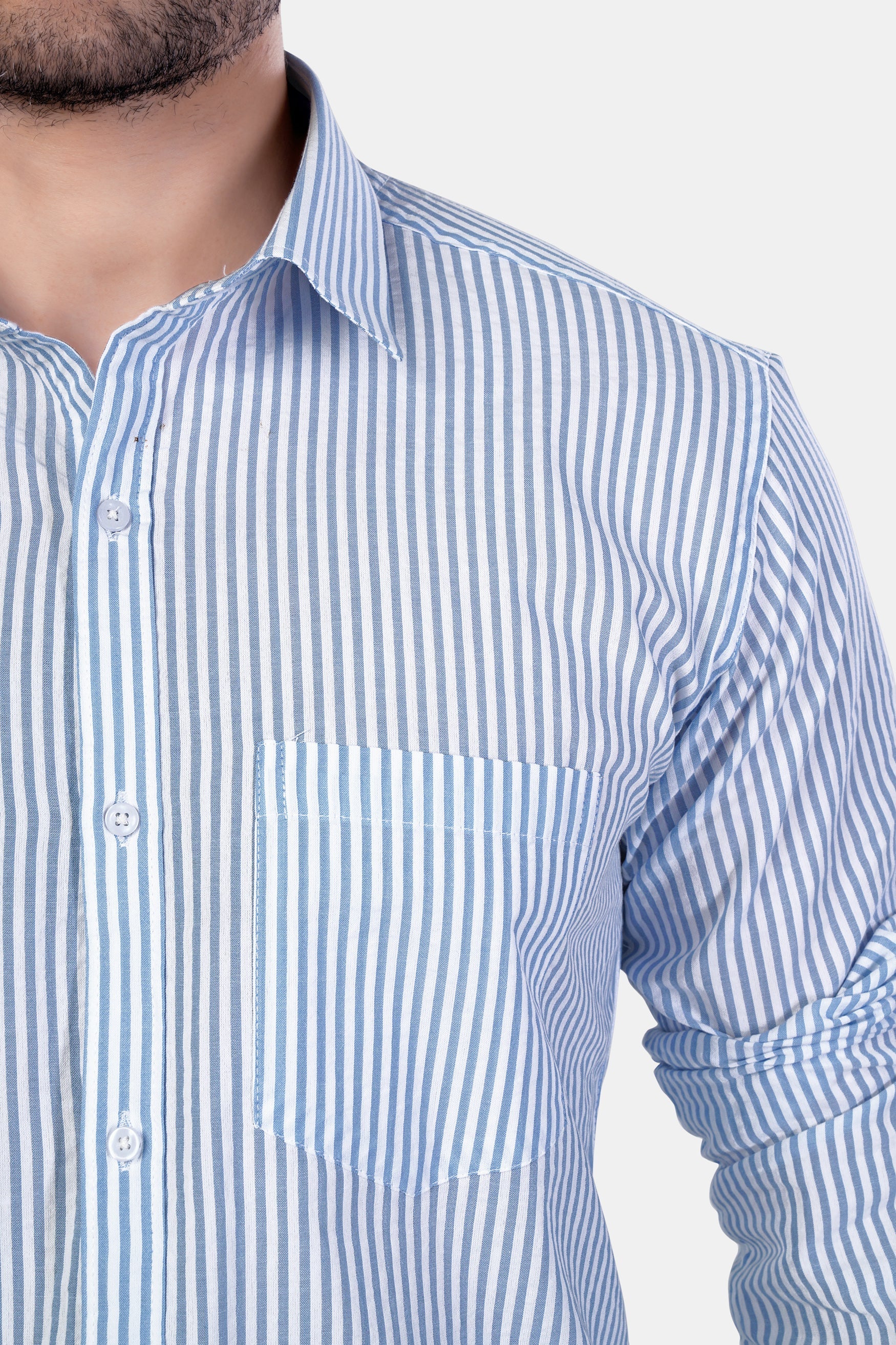 7swords-Perano Blue and White Striped Premium Cotton Shirt