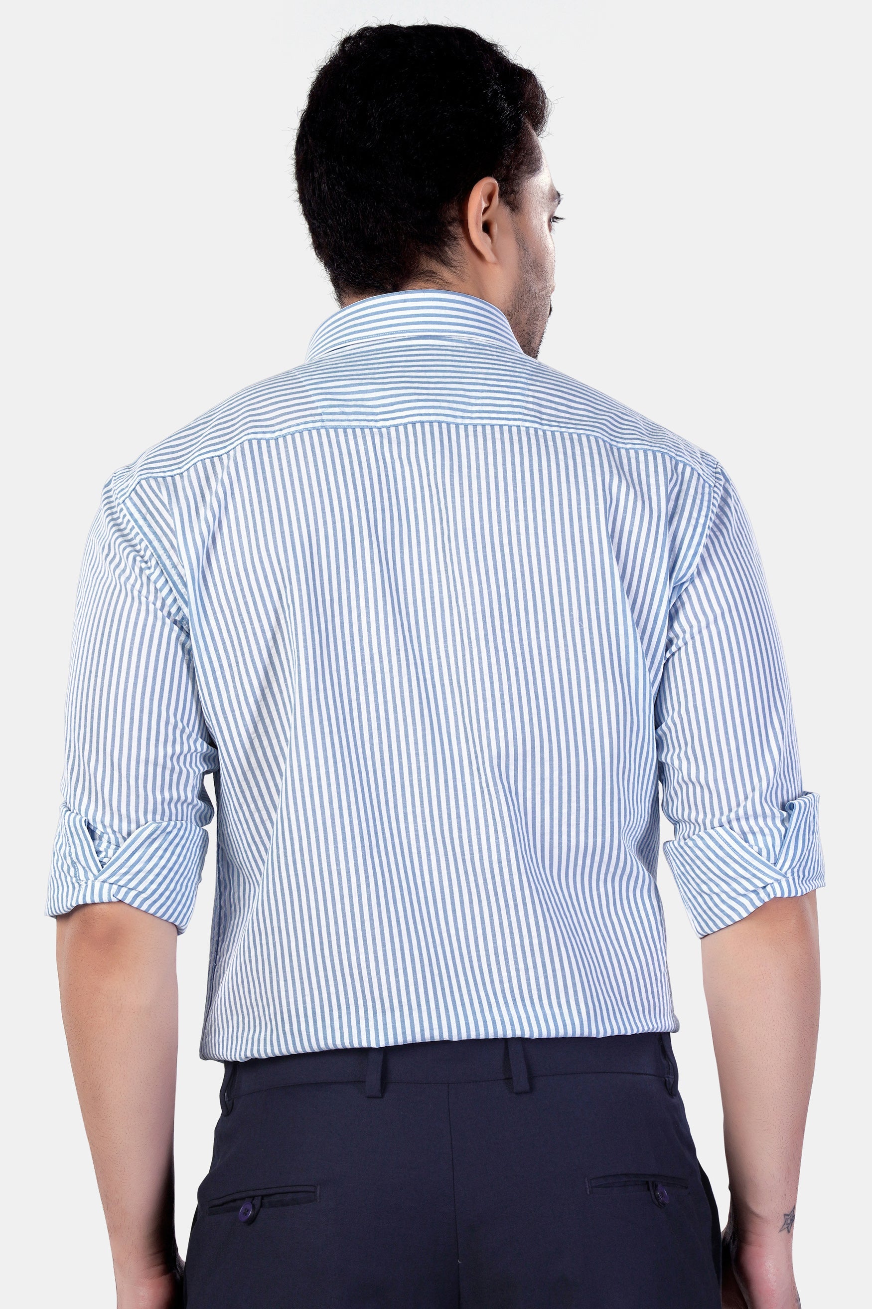 7swords-Perano Blue and White Striped Premium Cotton Shirt