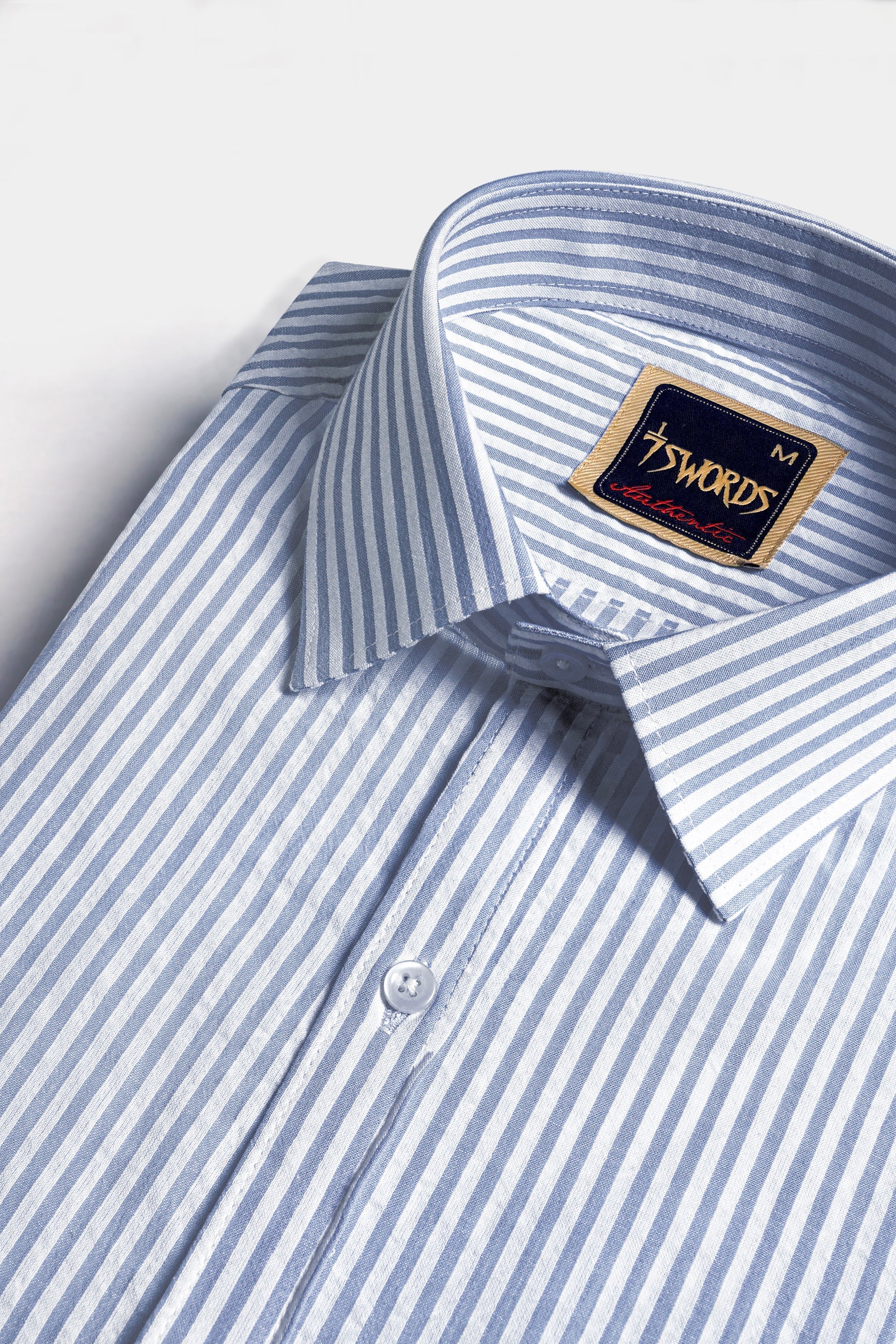 7swords-Perano Blue and White Striped Premium Cotton Shirt