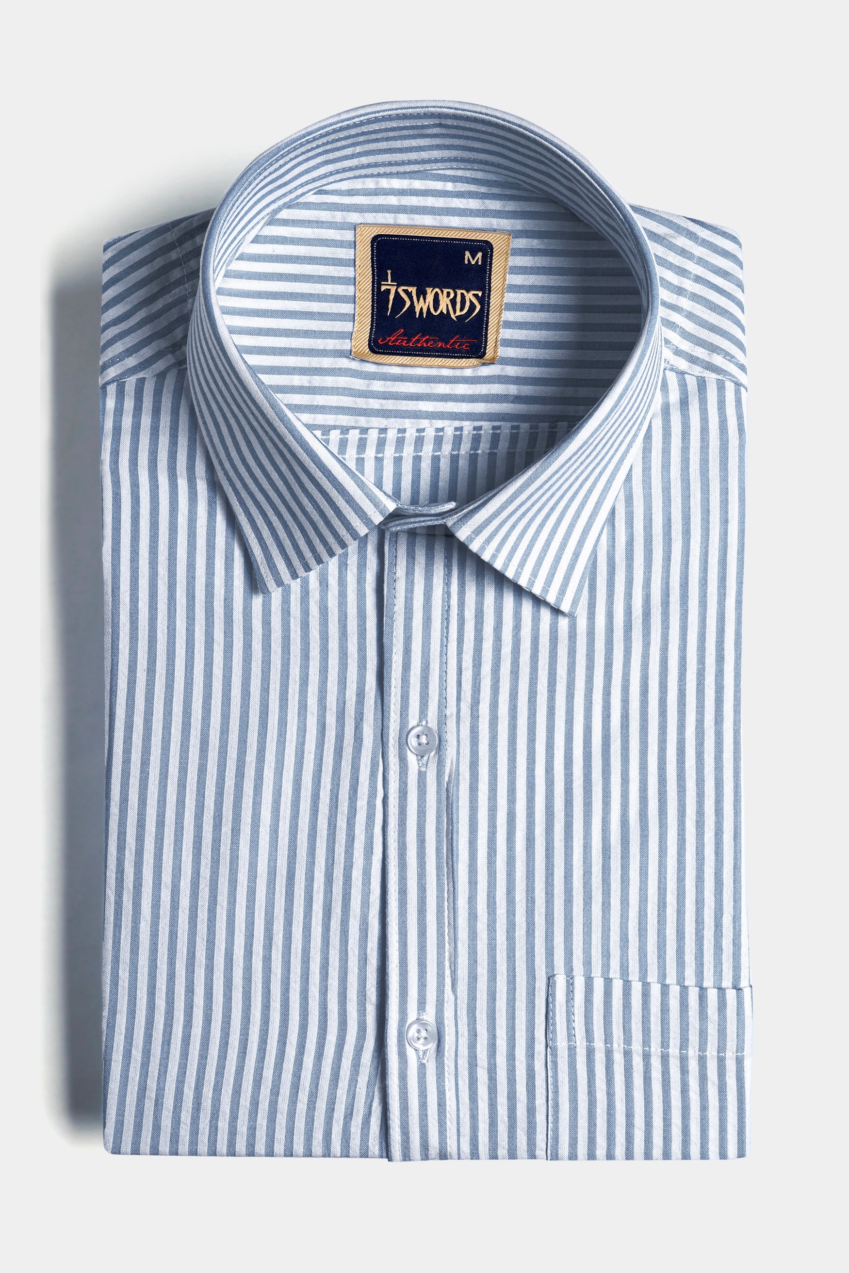 7swords-Perano Blue and White Striped Premium Cotton Shirt