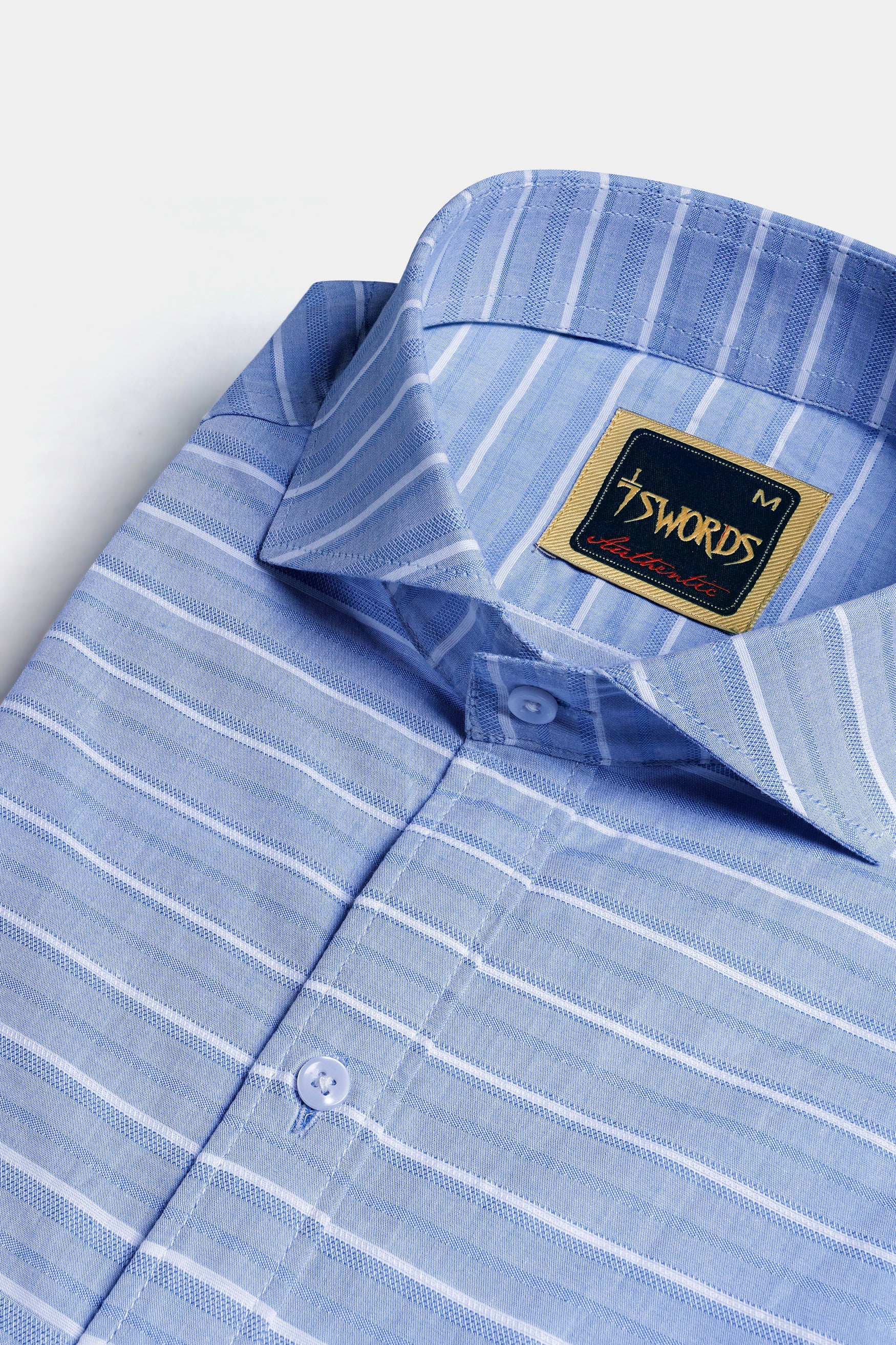 7swords-Polo Blue and White Striped Premium Cotton Shirt