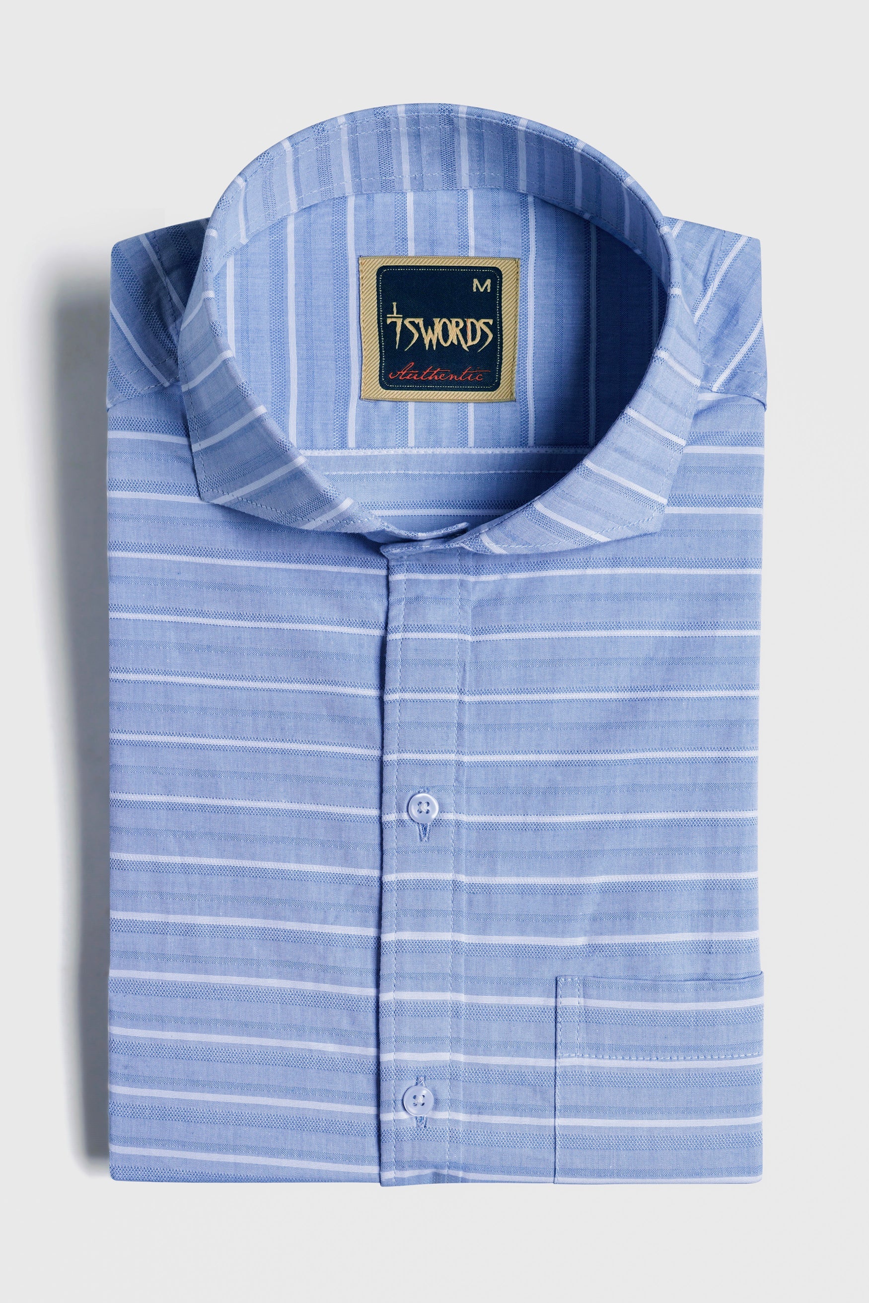 7swords-Polo Blue and White Striped Premium Cotton Shirt