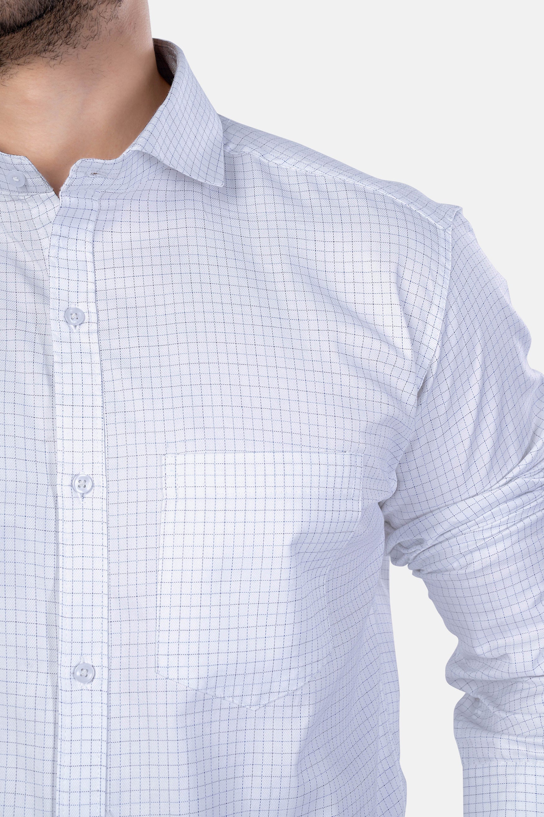 7swords-Bright White and Cloud Burst Blue Checkered Premium Cotton Shirt