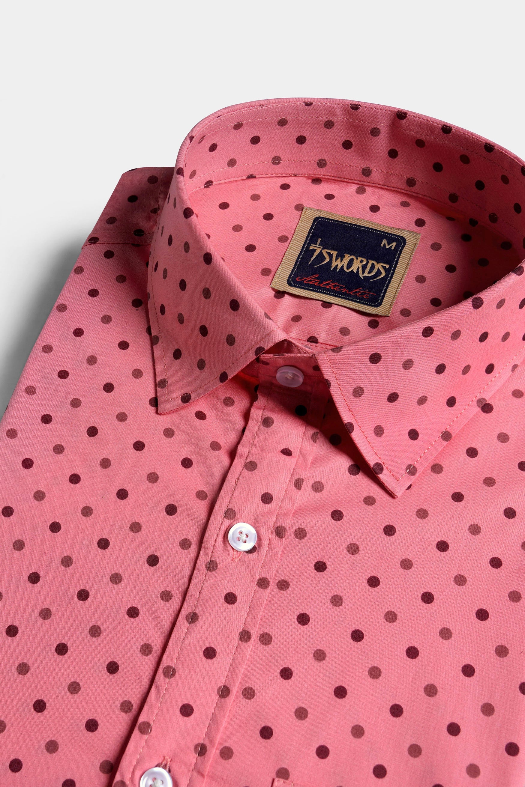 7swords-Blossom Pink with Claret Maroon Dotted Premium Cotton Shirt