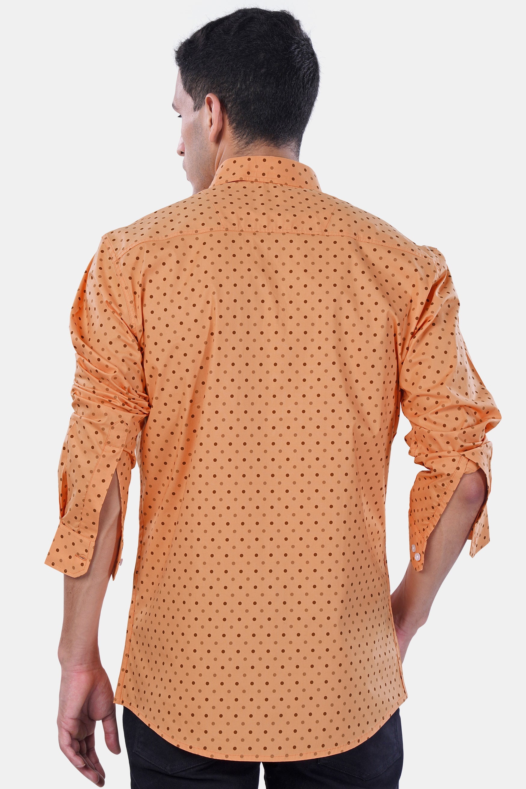 7swords-Apricot Brown with Sepia Brown Dotted Premium Cotton Shirt