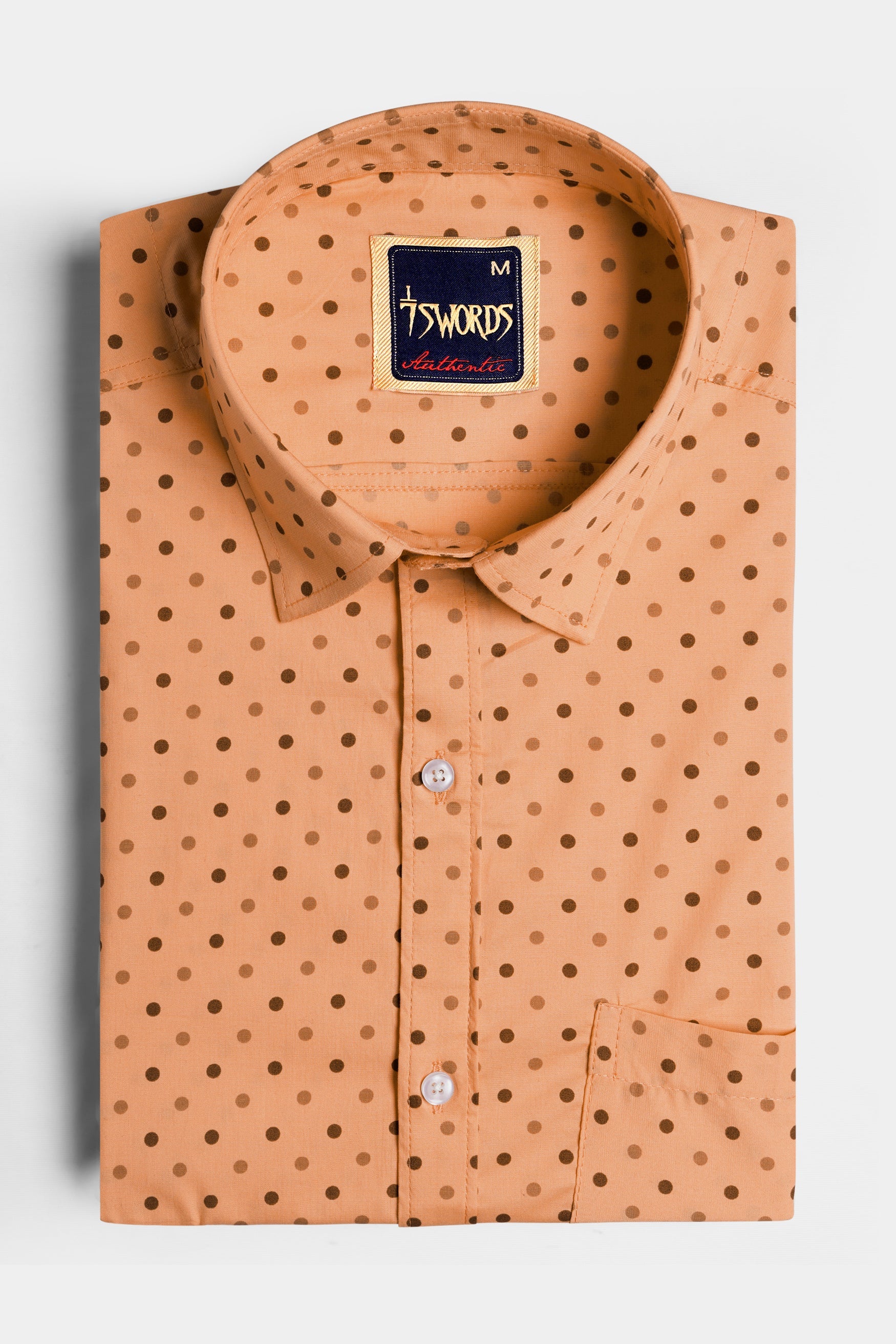 7swords-Apricot Brown with Sepia Brown Dotted Premium Cotton Shirt