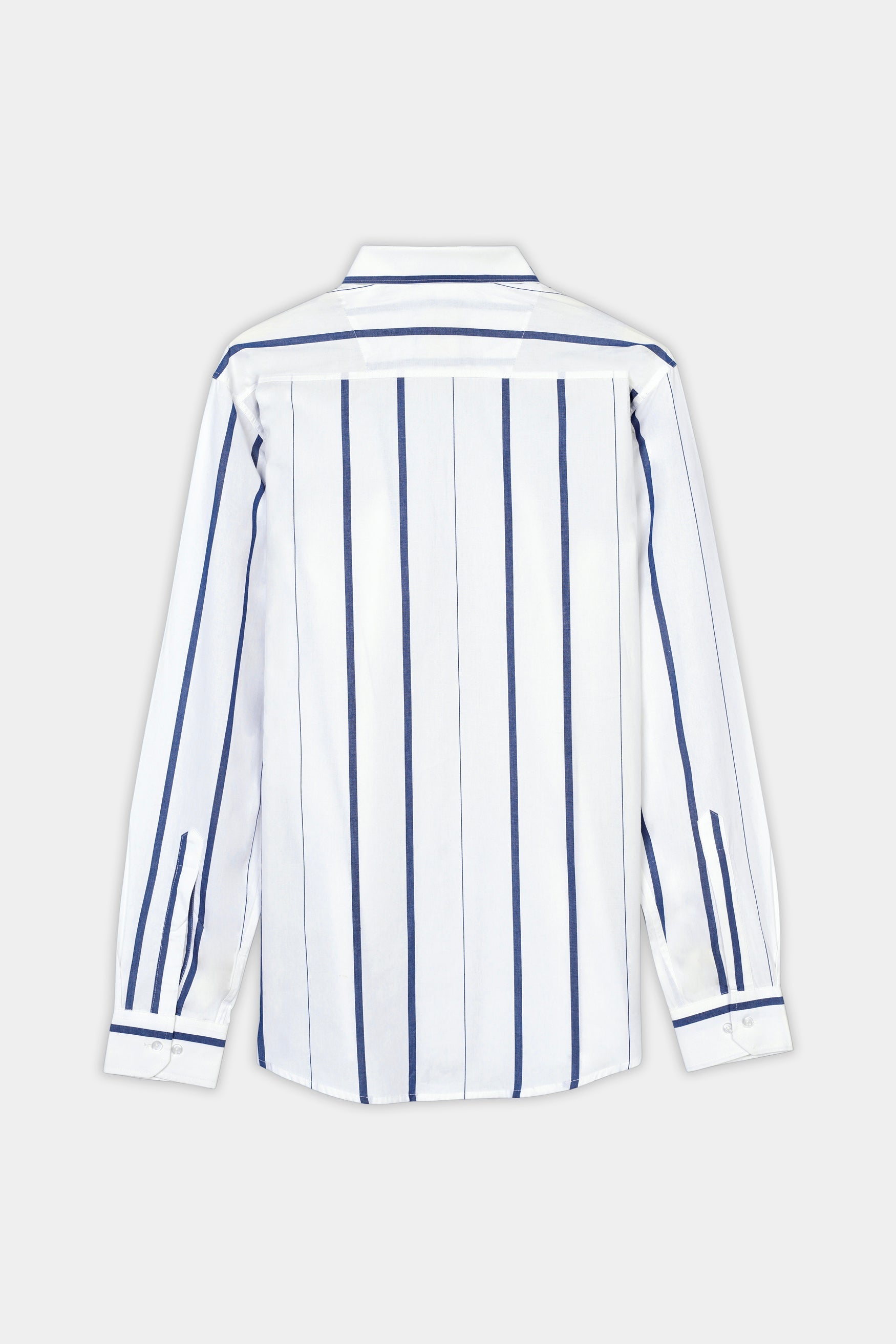 7swords-Bright White and Dusky Blue Striped Premium Cotton Shirt