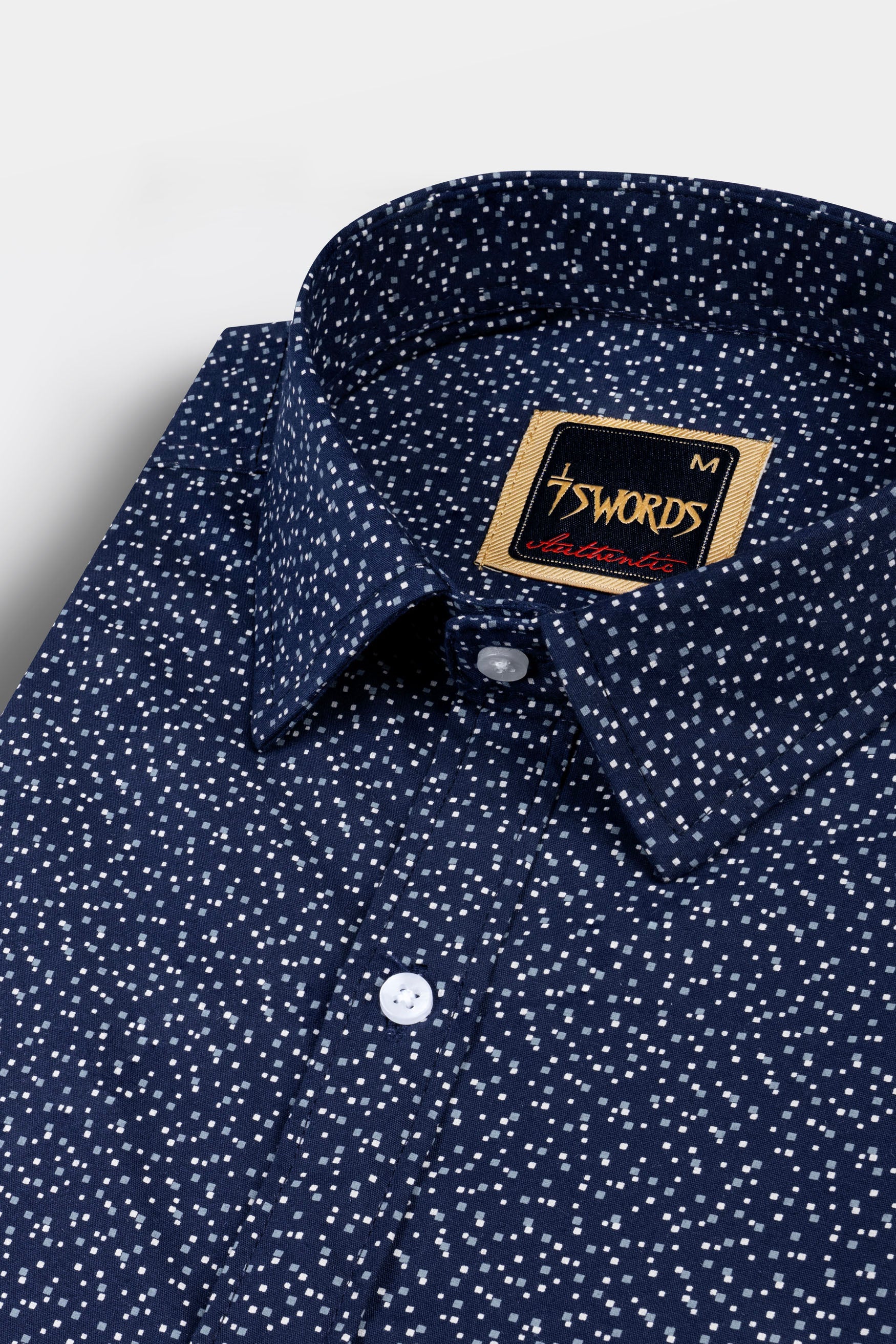 7swords-Ebony Clay Blue Microprinted Premium Cotton Mandarin Shirt