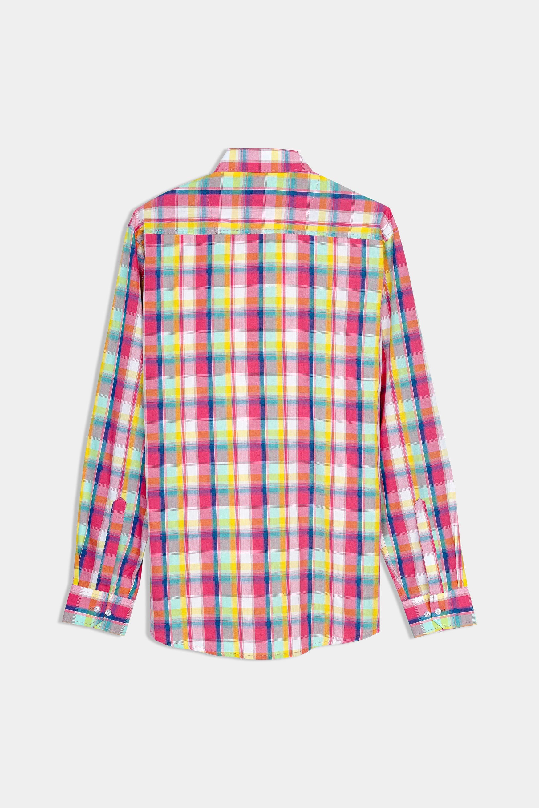 7swords-Mandy Pink with Sienna Orange and Glacier Blue Plaid Premium Cotton Shirt