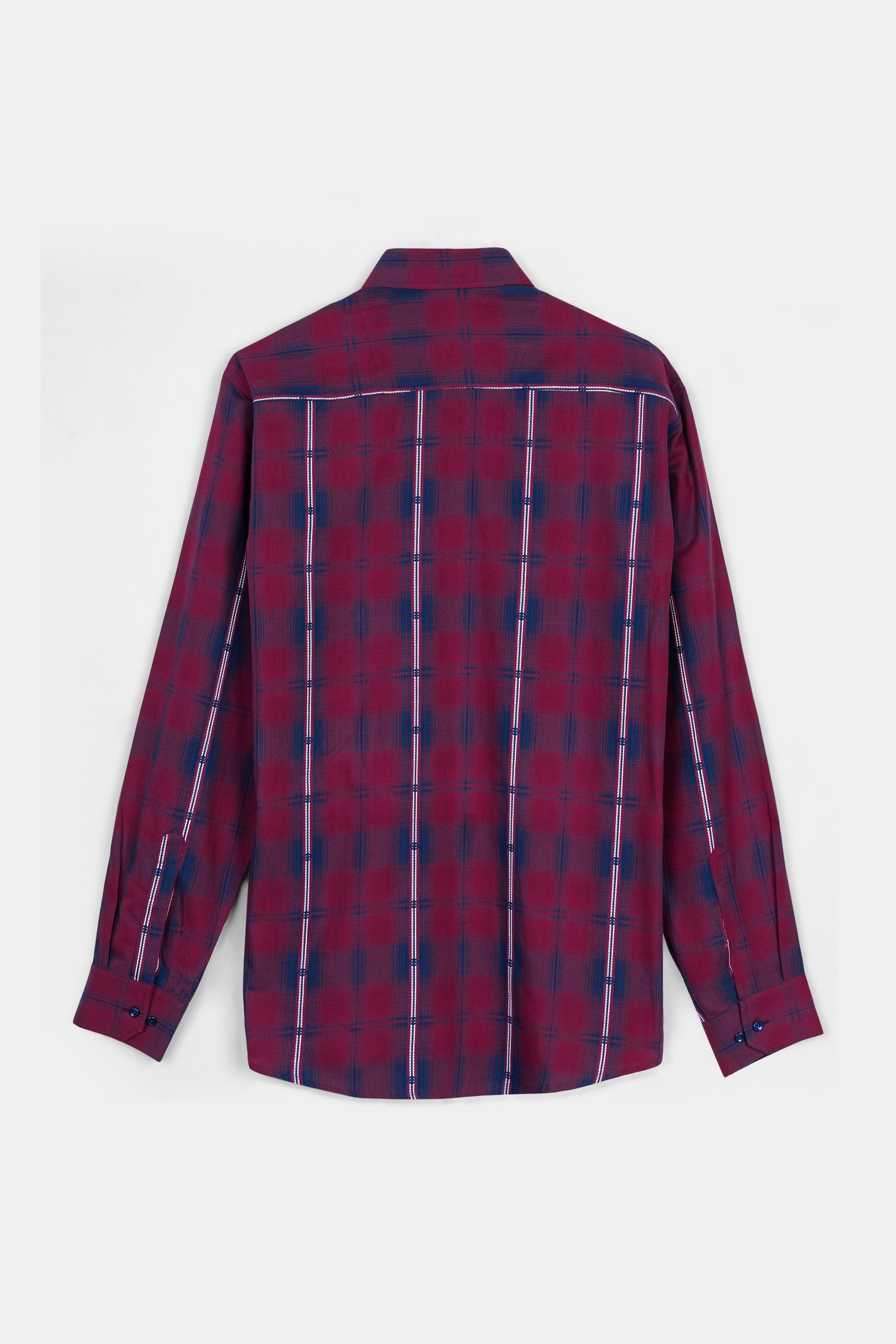 7swords-Pansy Maroon and Ebony Clay Blue Plaid Premium Cotton Shirt