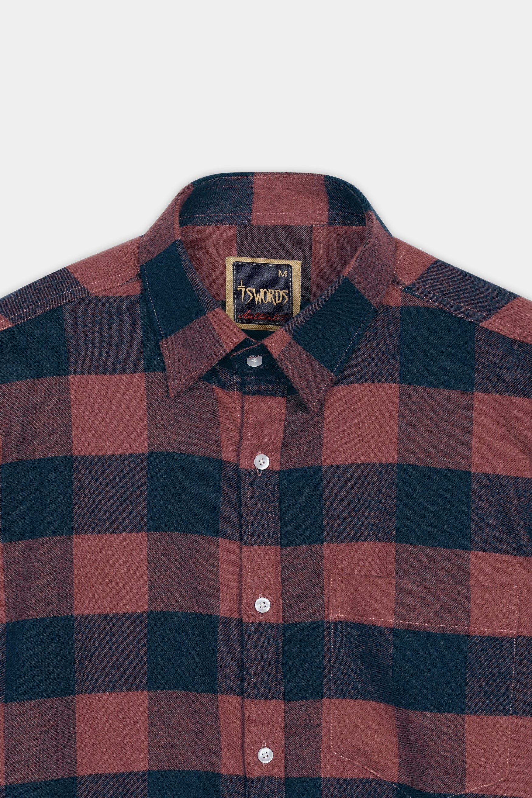 7swords-Cordovan Brown and Firefly Blue Checked Premium Cotton Shirt