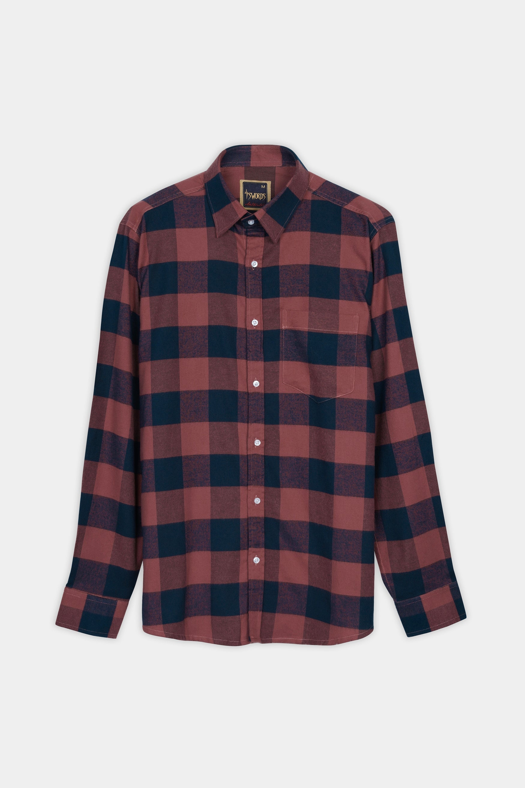 7swords-Cordovan Brown and Firefly Blue Checked Premium Cotton Shirt