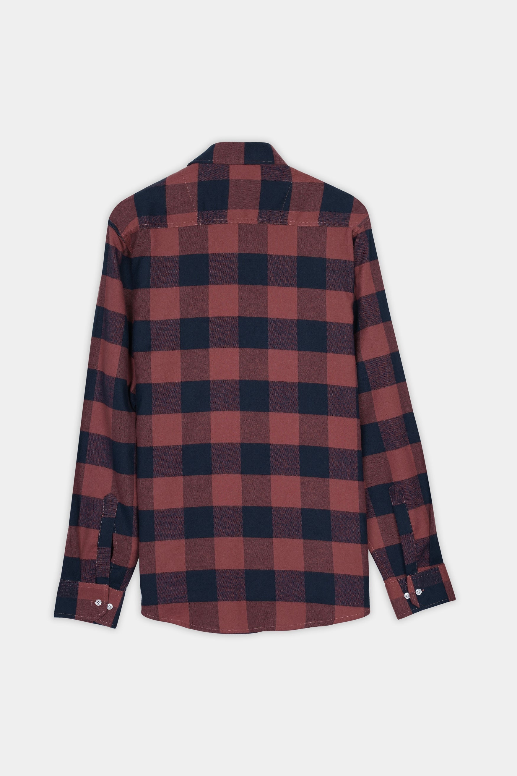 7swords-Cordovan Brown and Firefly Blue Checked Premium Cotton Shirt