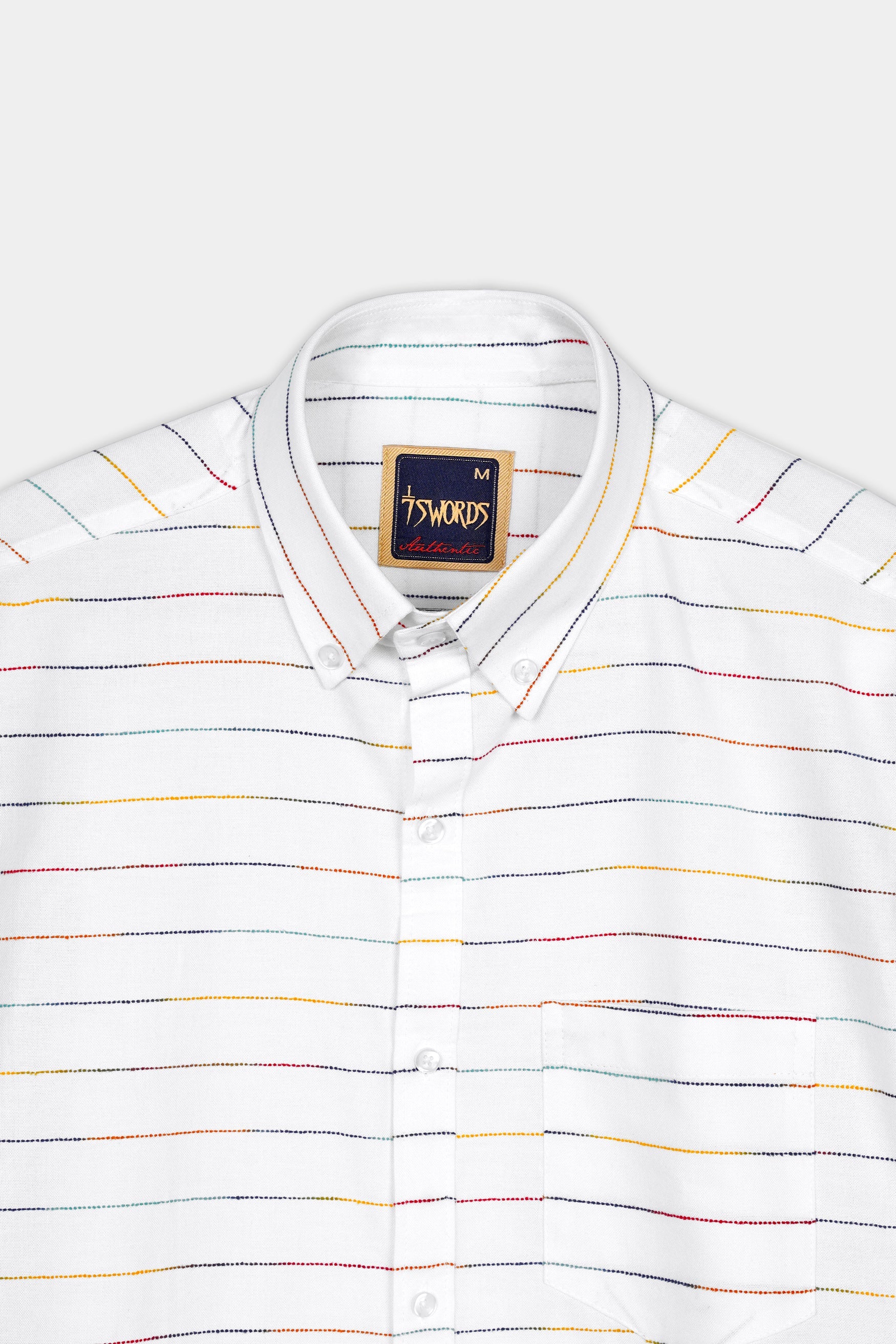 7swords-Bright White Multicolour Striped Premium Cotton Shirt