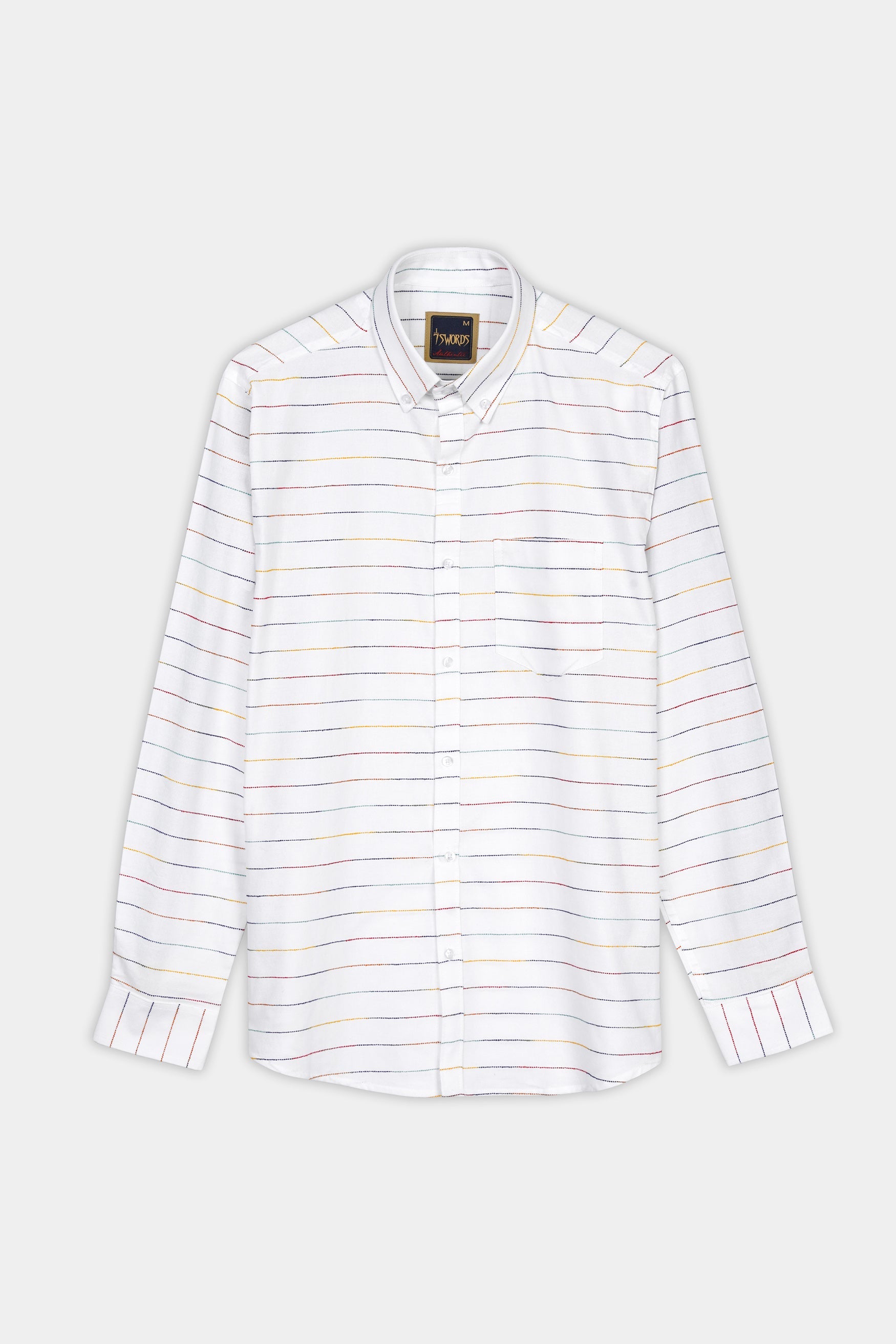 7swords-Bright White Multicolour Striped Premium Cotton Shirt