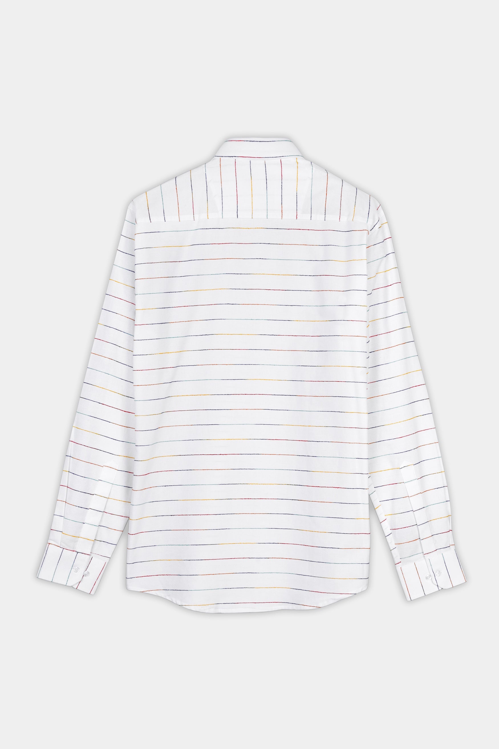 7swords-Bright White Multicolour Striped Premium Cotton Shirt