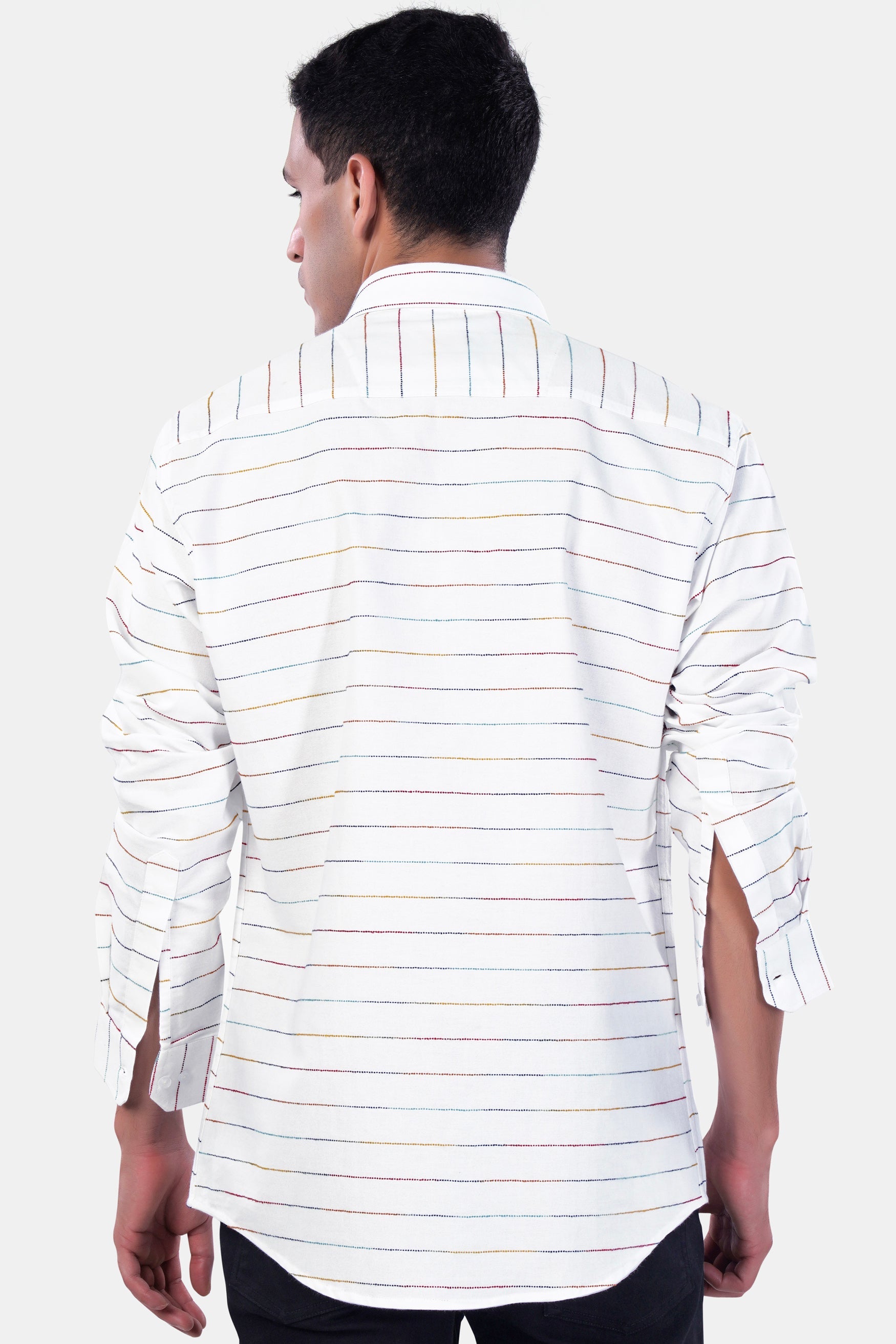 7swords-Bright White Multicolour Striped Premium Cotton Shirt