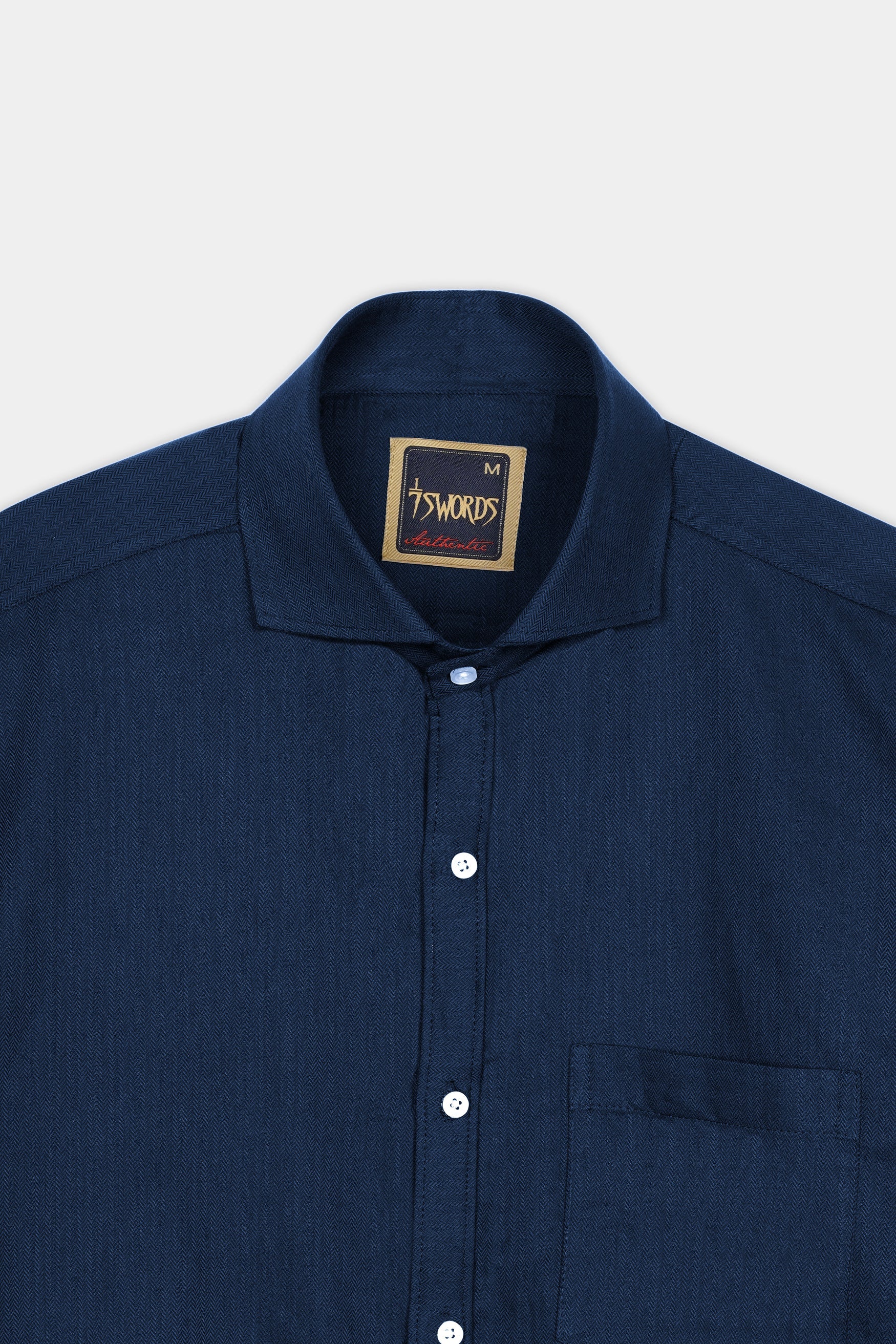 7swords-Gable Blue Herringbone Pattern Premium Cotton Shirt