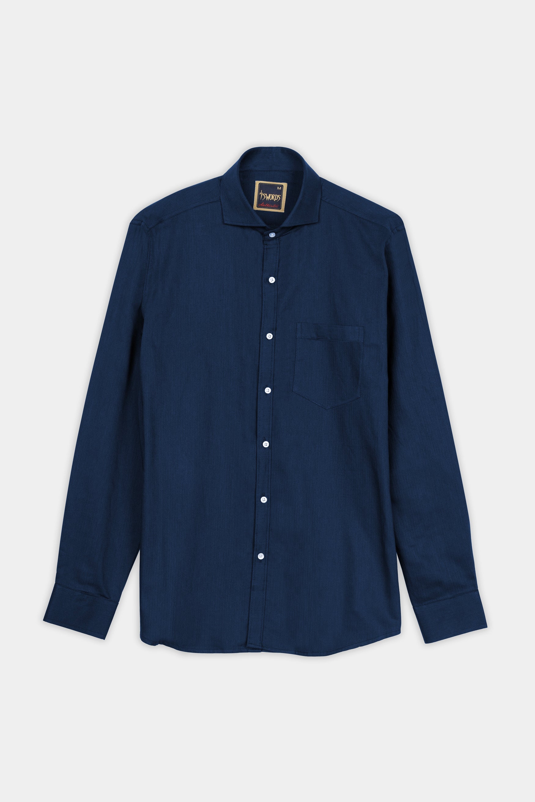 7swords-Gable Blue Herringbone Pattern Premium Cotton Shirt