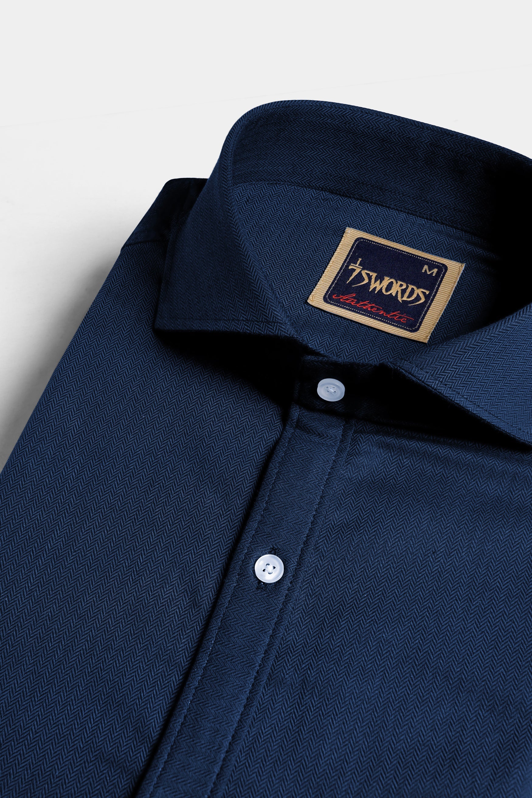 7swords-Gable Blue Herringbone Pattern Premium Cotton Shirt