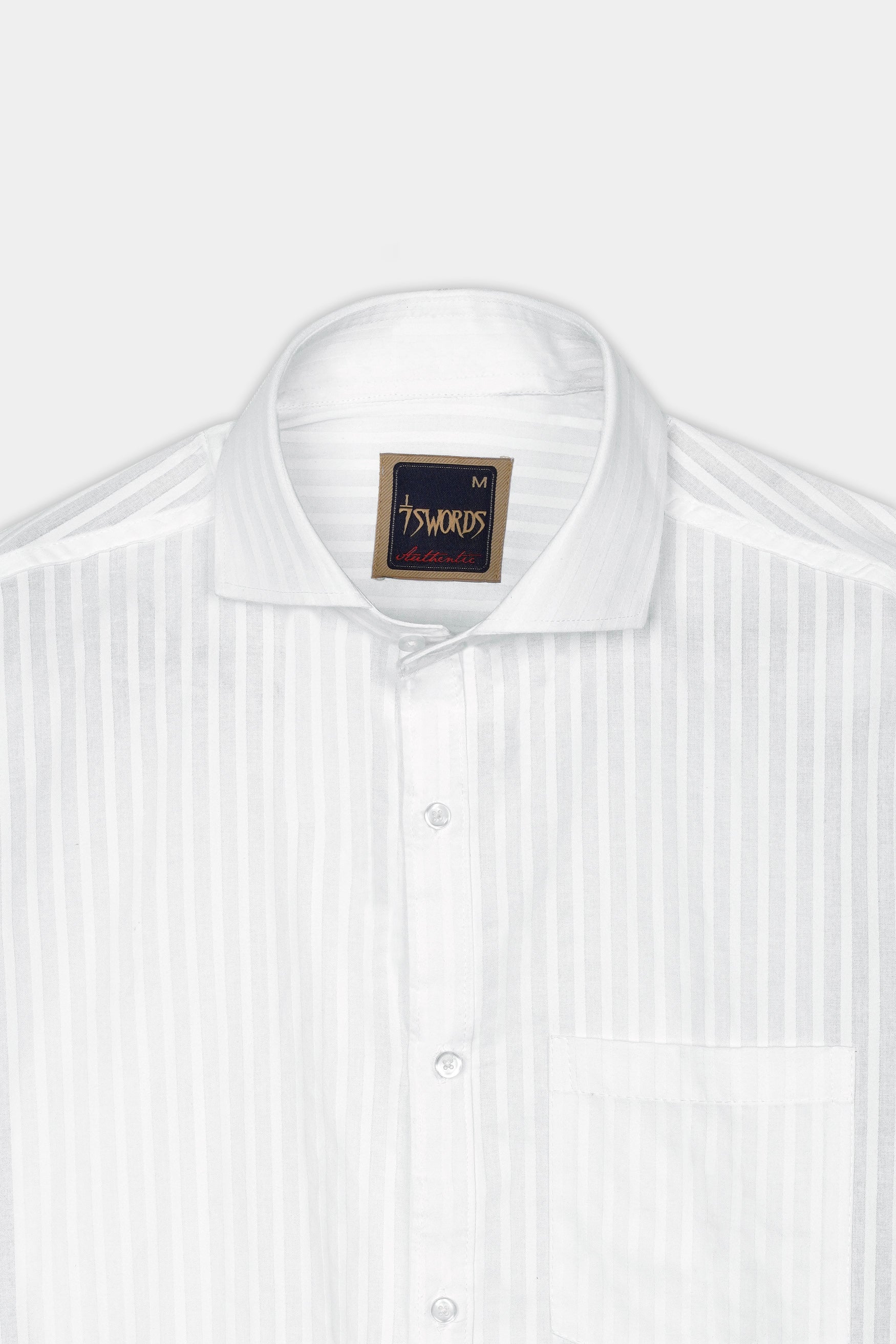 7swords-Bright White Striped Premium Cotton Shirt